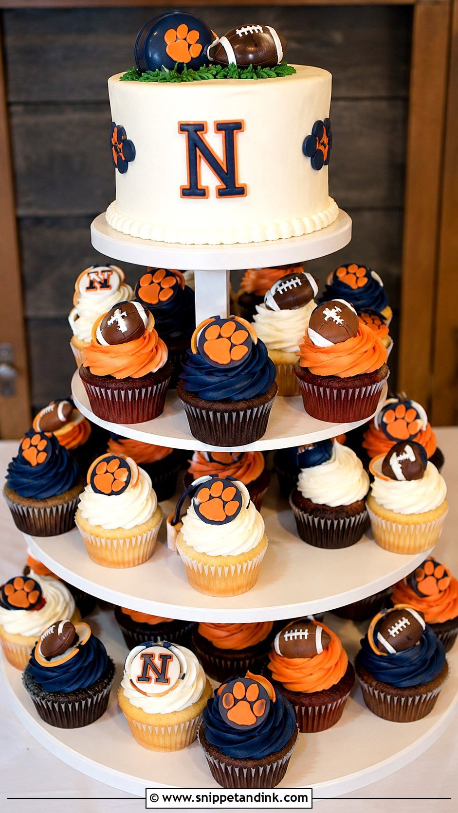 Auburn Groom Cake Cupcake Tower - Snippet and Ink - 20 Auburn Wedding Groom Cake Ideas
