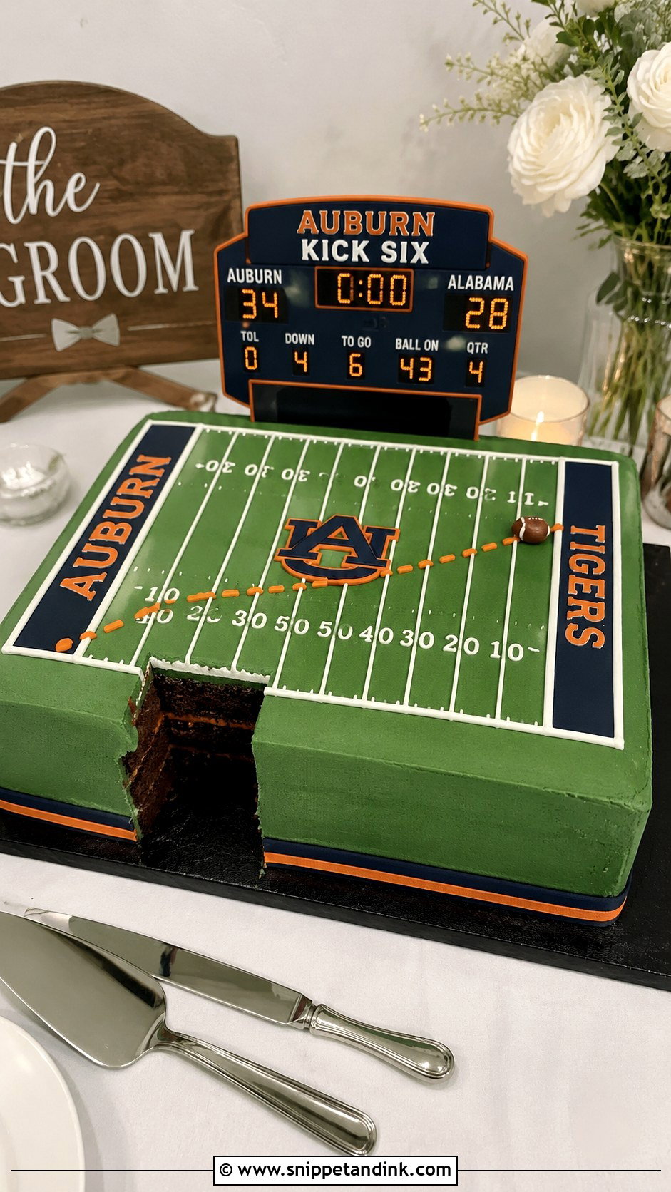 Auburn Kick Six Groom Cake - Snippet and Ink - 20 Auburn Wedding Groom Cake Ideas