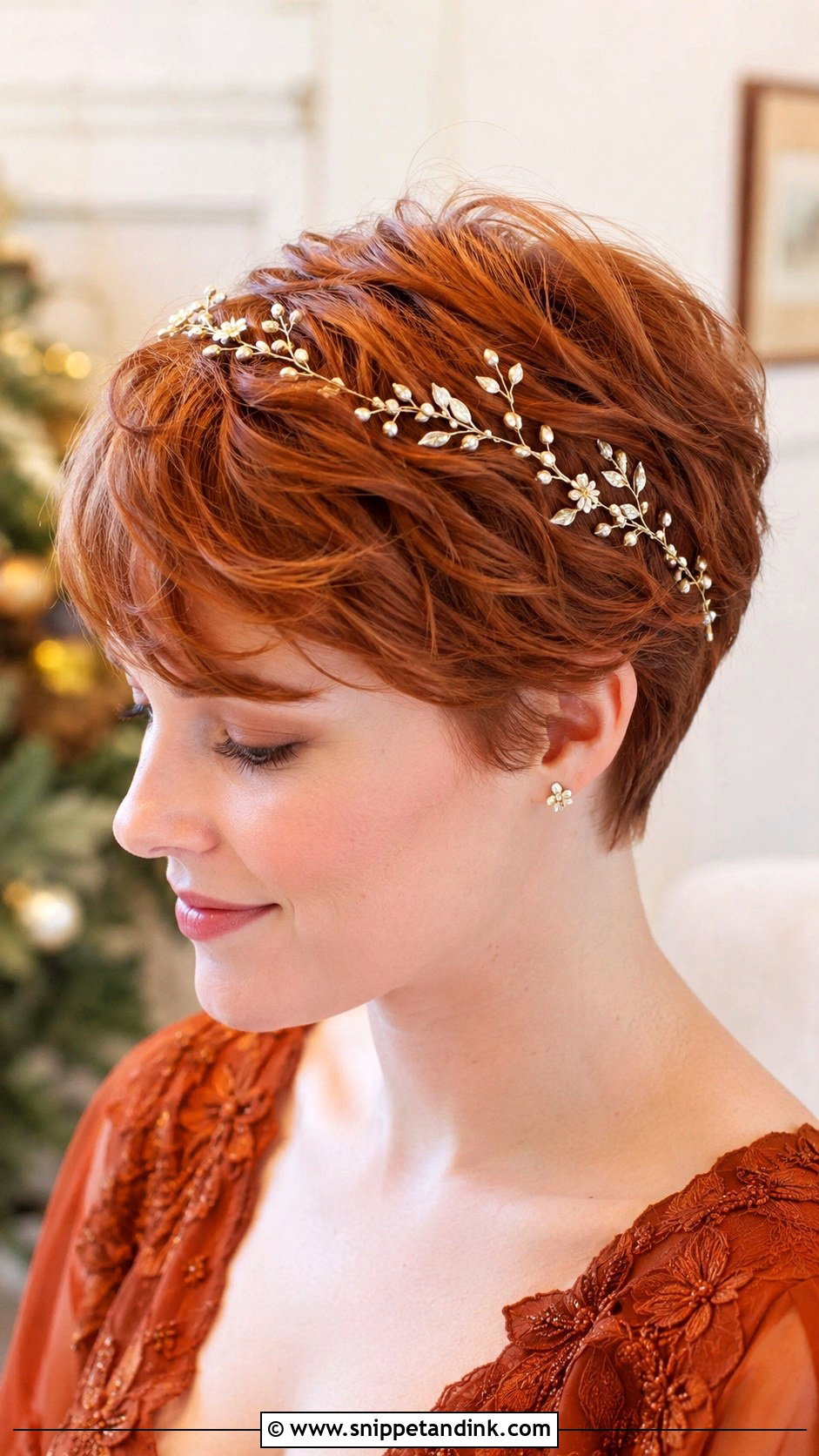 Auburn Pixie Cut Bridal Style - Snippet and Ink - 25 Pixie Cut Wedding Hair Ideas