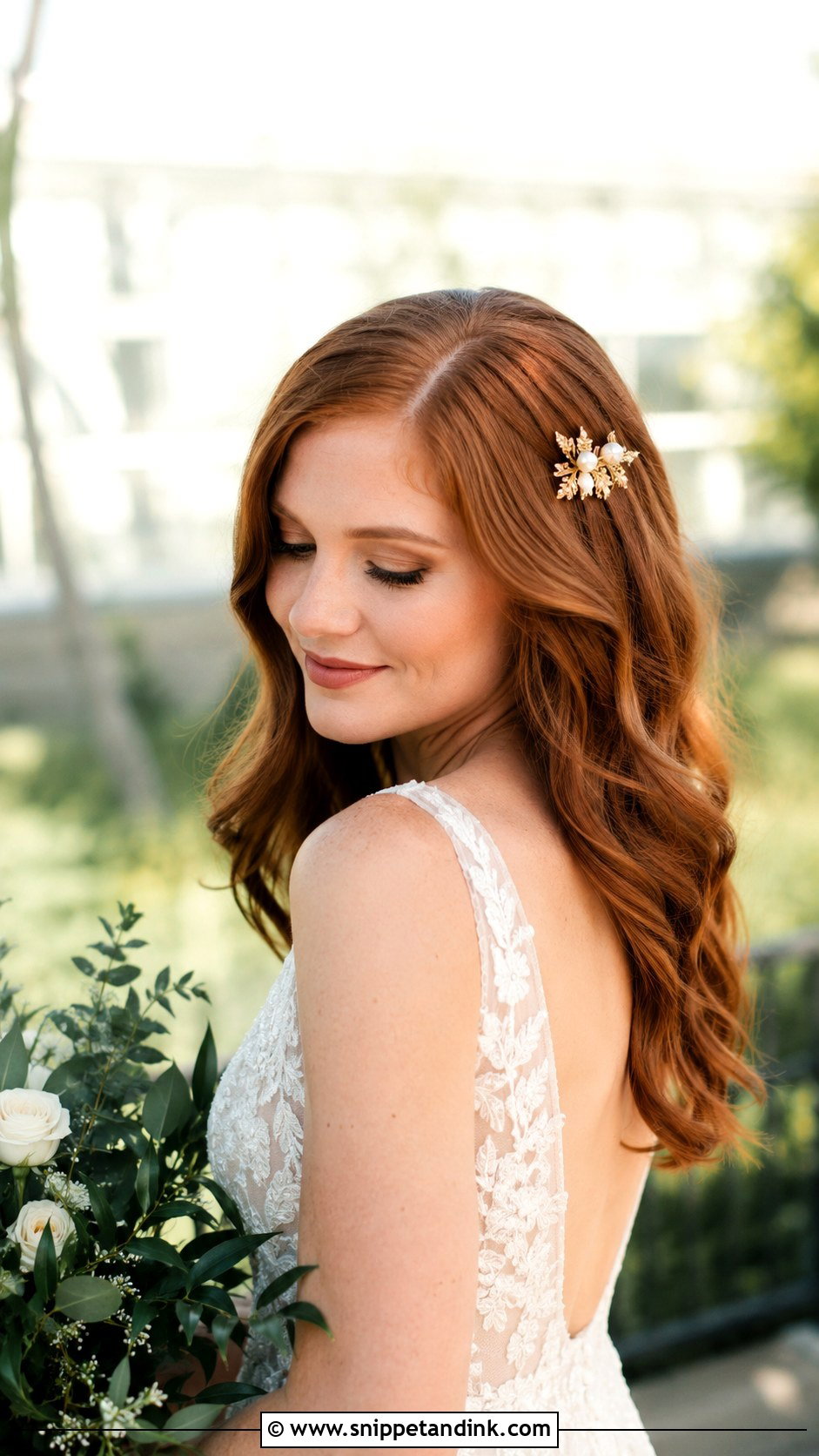 Auburn Waves Down for Brides - Snippet and Ink - 20 Wedding Day Hair Down Ideas