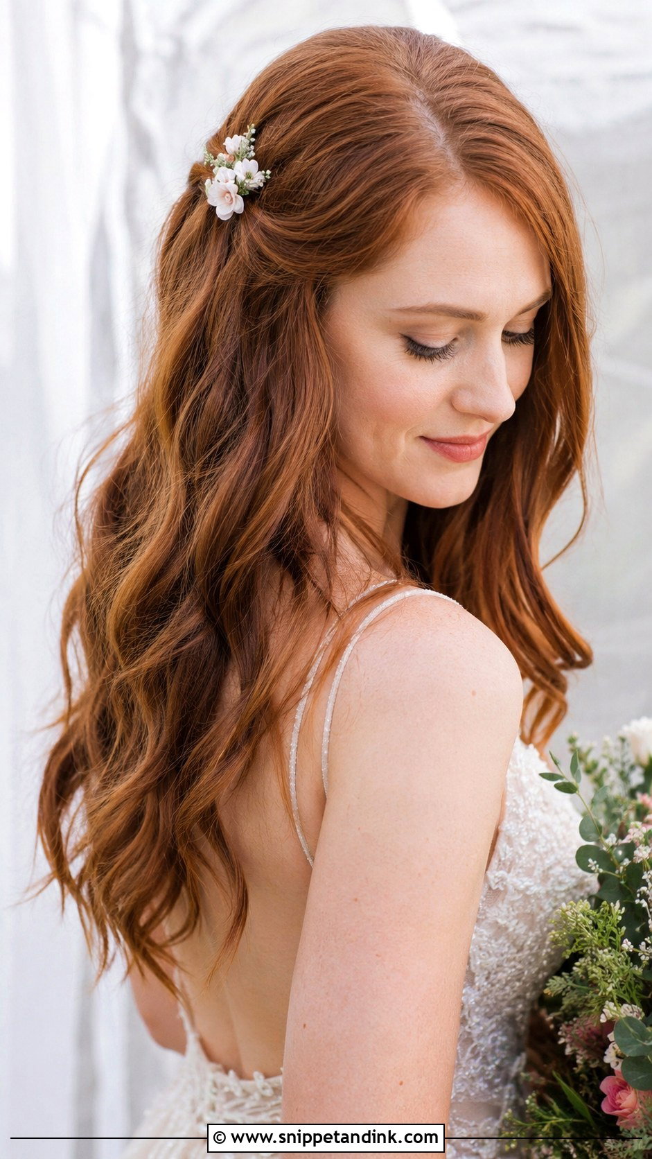 Auburn Wavy Wedding Hair Down - Snippet and Ink - 20 Bride Wedding Hair Down Ideas