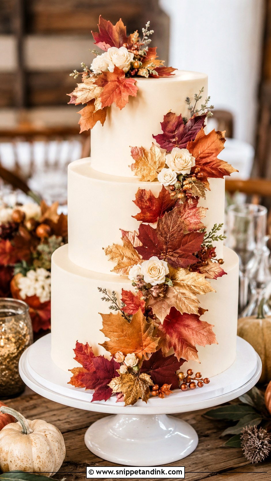 Autumn Leaf Wedding Cake - Snippet and Ink - 20 Fall Wedding Cake Ideas