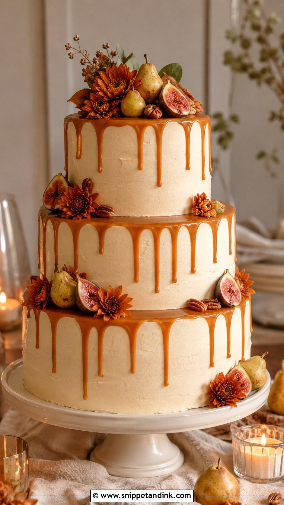 Autumn Wedding Cake With Caramel Drip - Snippet and Ink - 20 Autumn Wedding Cake Ideas