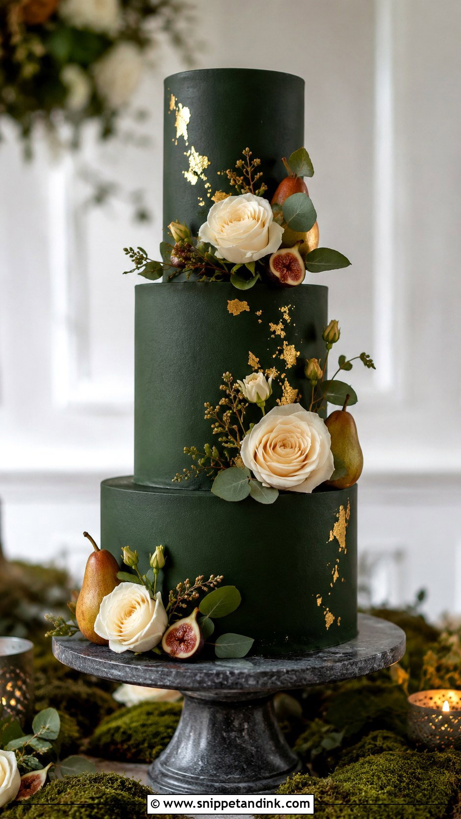 Autumn Wedding Cake With Dark Green Frosting - Snippet and Ink - 20 Autumn Wedding Cake Ideas