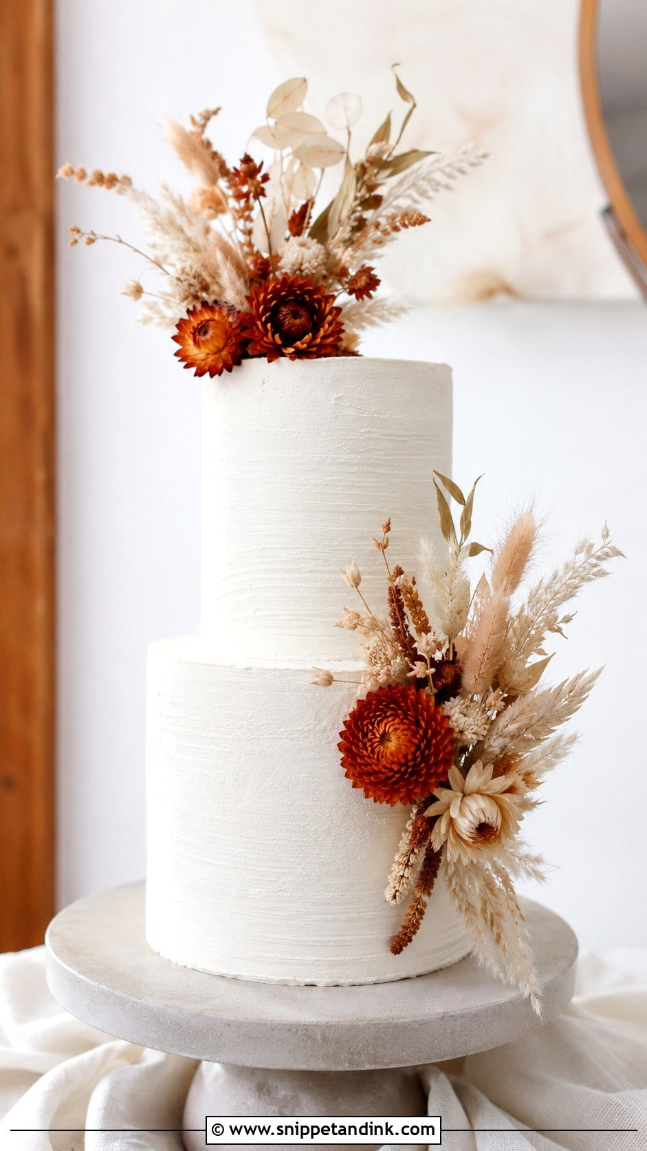Autumn Wedding Cake With Dried Florals - Snippet and Ink - 20 Autumn Wedding Cake Ideas