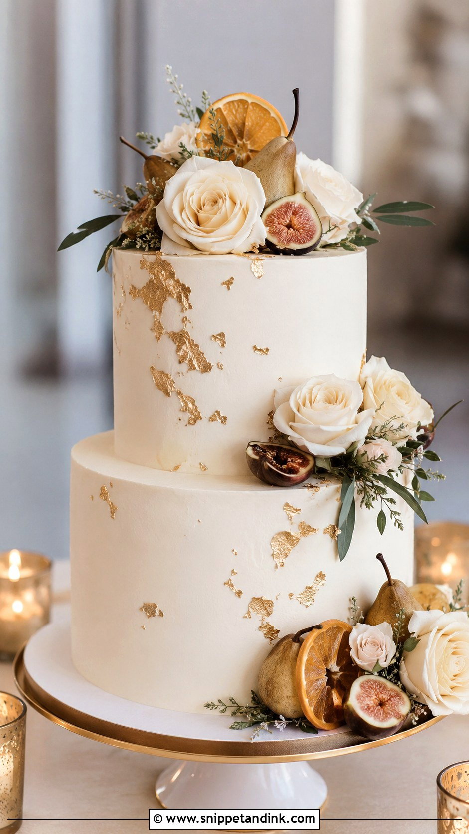 Autumn Wedding Cake With Gold Leaf - Snippet and Ink - 20 Autumn Wedding Cake Ideas