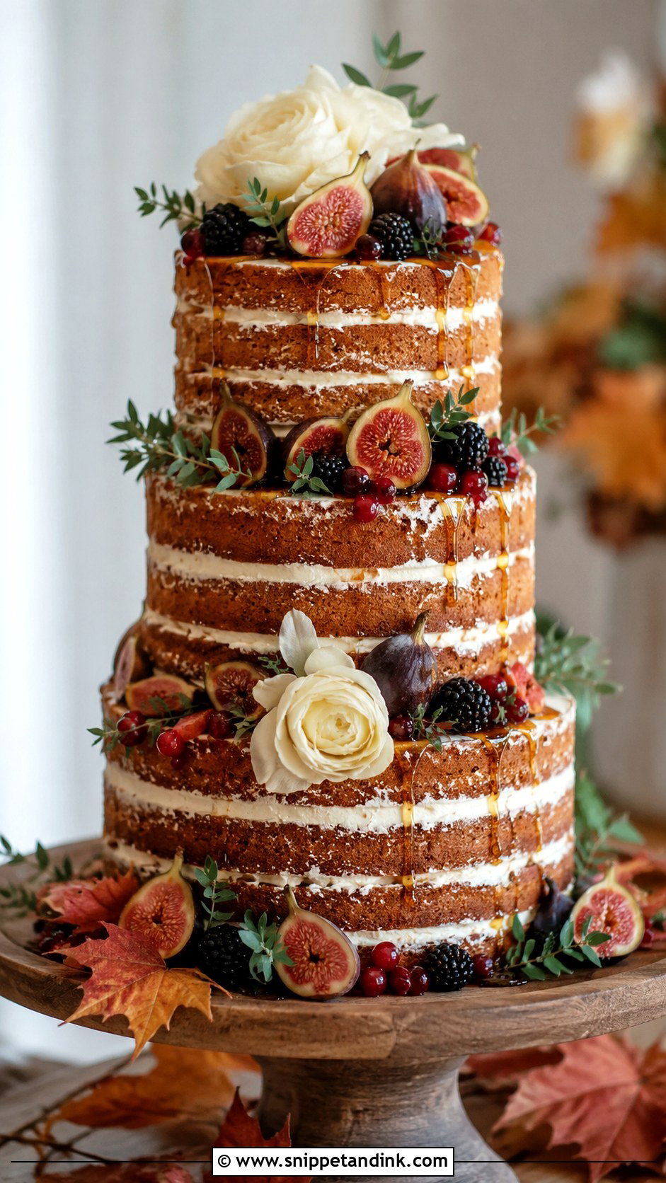 Autumn Wedding Cake With Naked Layers - Snippet and Ink - 20 Autumn Wedding Cake Ideas