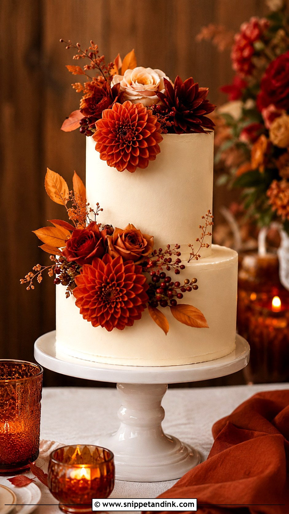 Autumn Wedding Cake With Rust Orange Flowers - Snippet and Ink - 20 Autumn Wedding Cake Ideas