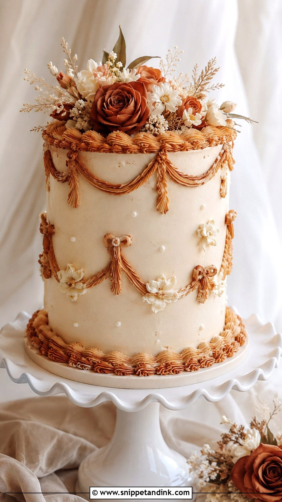 Autumn Wedding Cake With Vintage Piping - Snippet and Ink - 20 Autumn Wedding Cake Ideas