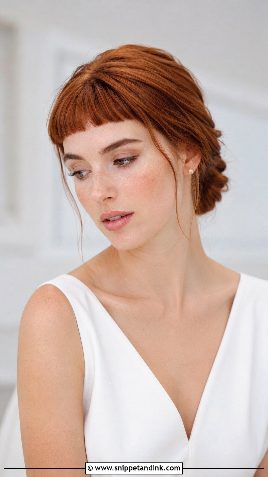 Baby Bangs With Romantic Chignon - Snippet and Ink - 30 Bridal Hair with Bangs Ideas