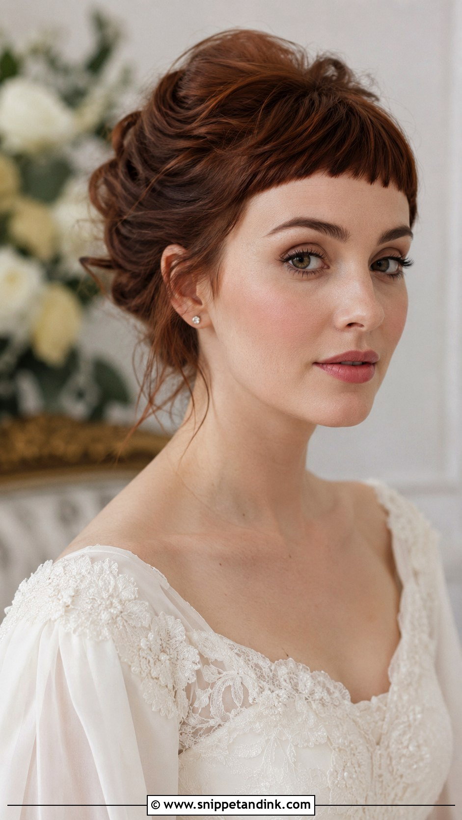 Baby Bangs With Romantic Updo - Snippet and Ink - 30 Wedding Hair with Bangs Ideas