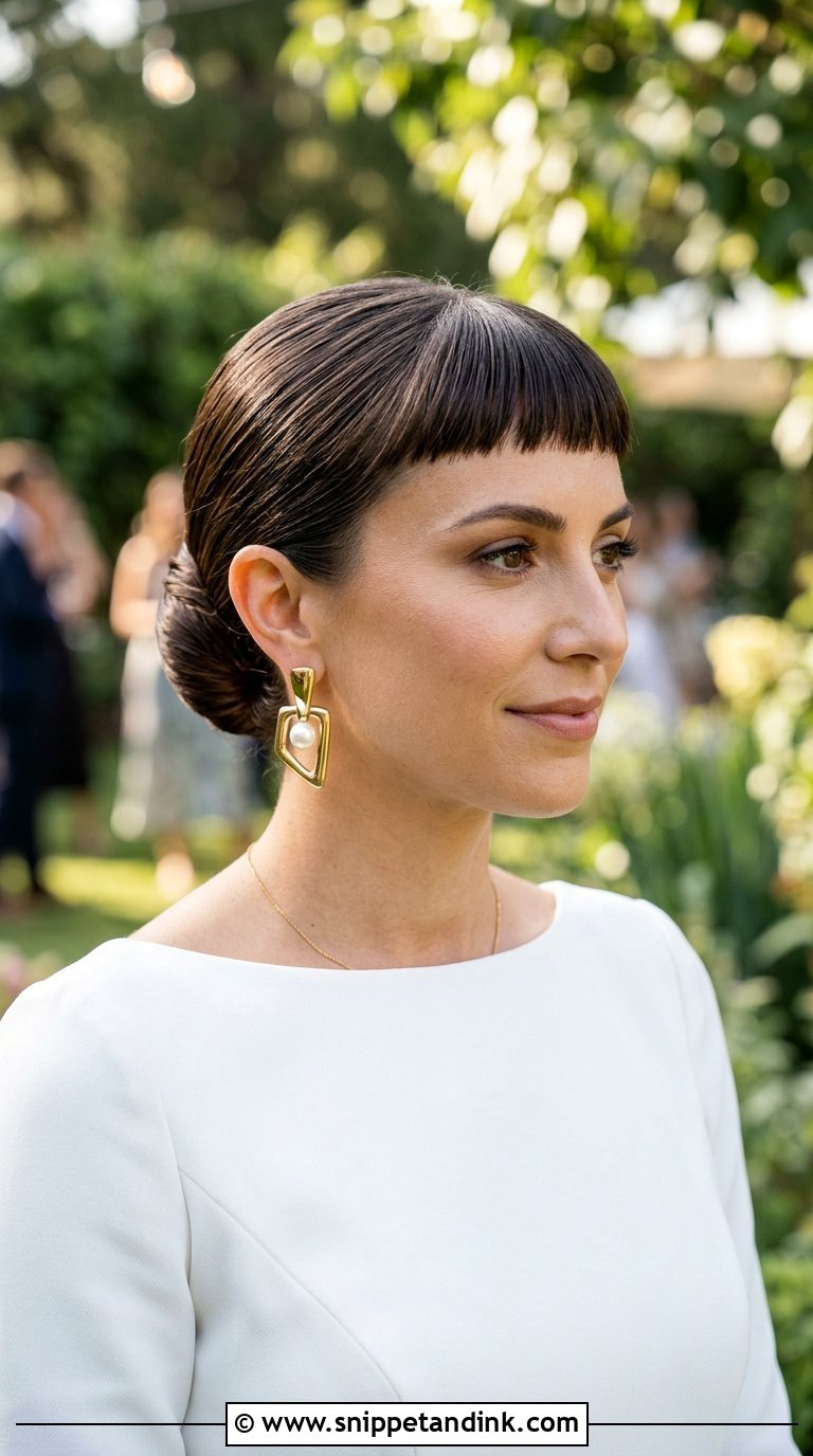 Baby Bangs With Sleek Updo - Snippet and Ink - 20 Bridal Hair Bangs Ideas