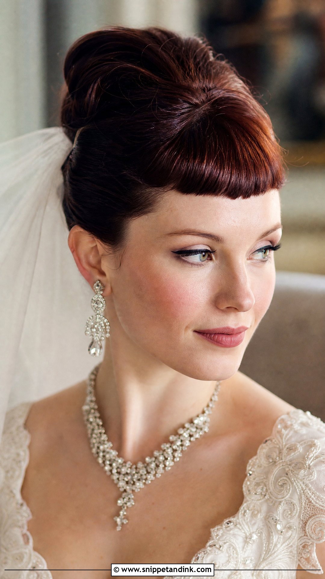 Baby Bangs With Vintage Updo - Snippet and Ink - 30 Wedding Hair with Bangs Ideas