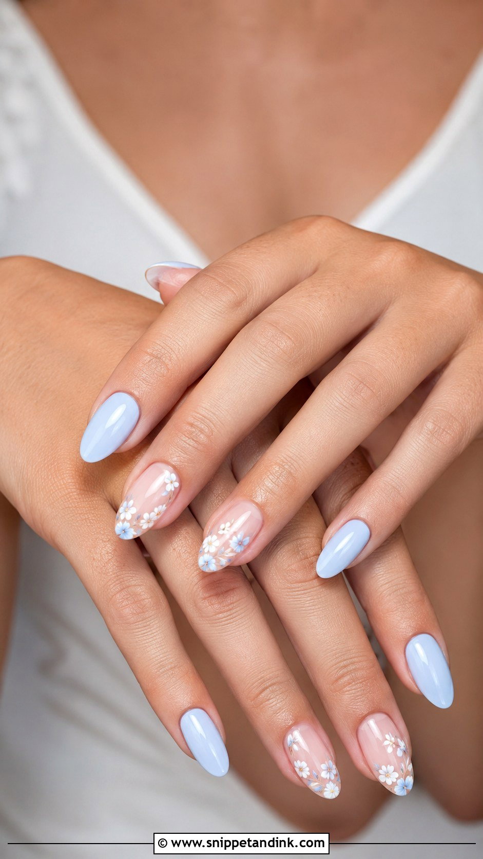 Baby Blue Floral Wedding Nails - Snippet and Ink - 20 Baby Blue Wedding Nails