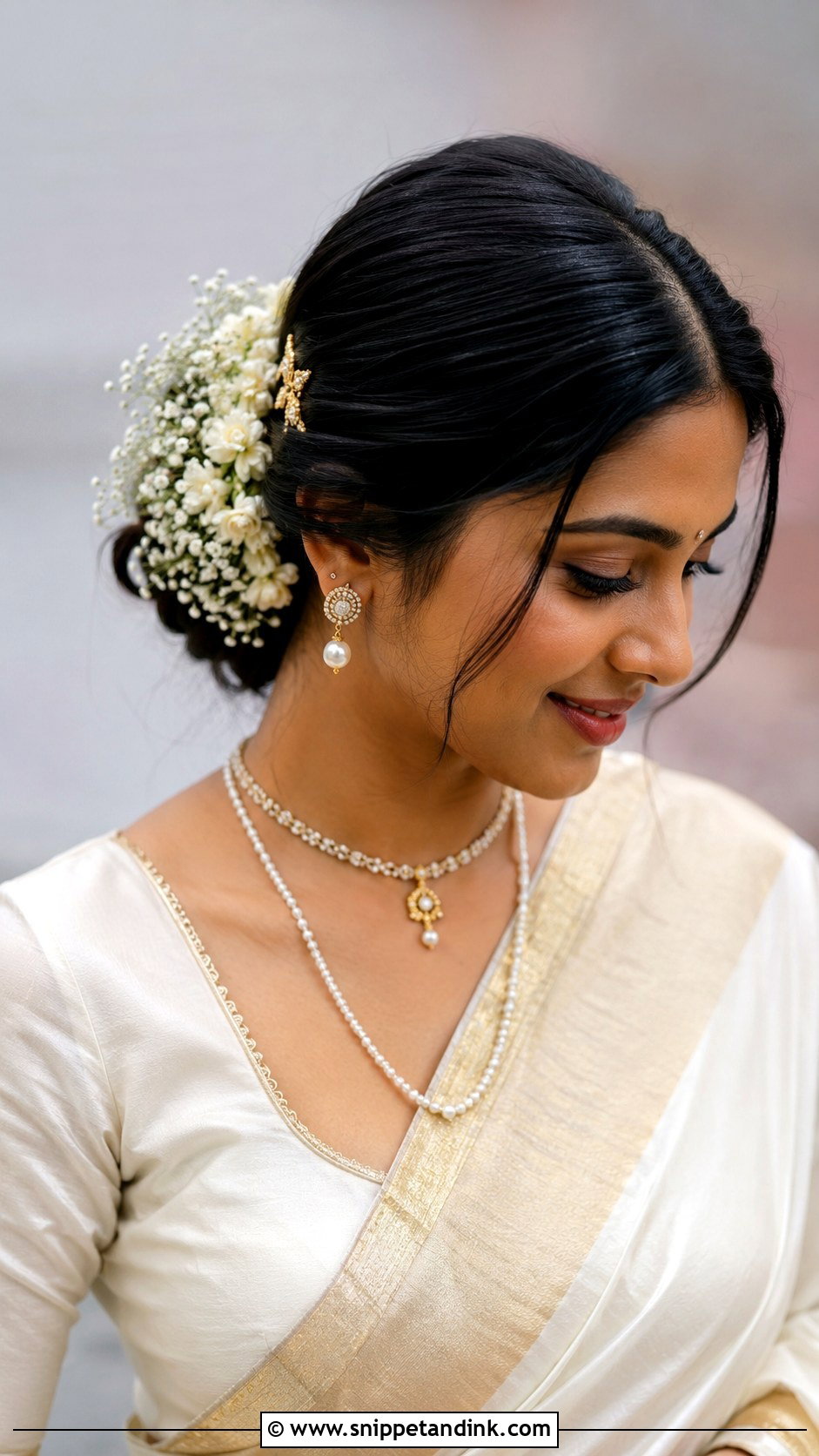 Baby Breath Bridal Bun - Snippet and Ink - 15 South Indian Bridal Hair Flowers Ideas