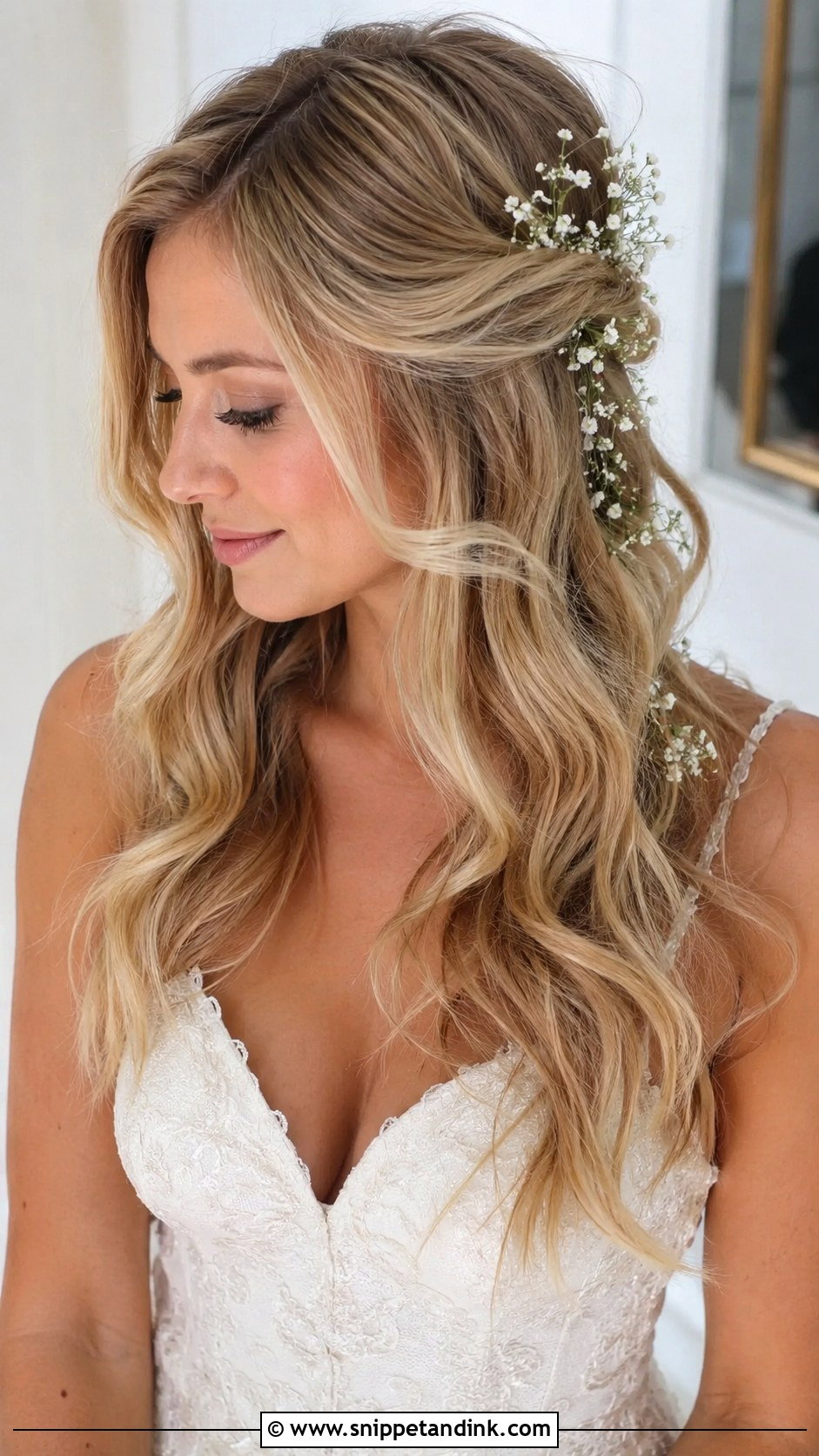 Baby Breath Half Up Wedding Hair - Snippet and Ink - 15 Wedding Hair with Baby Breath Ideas