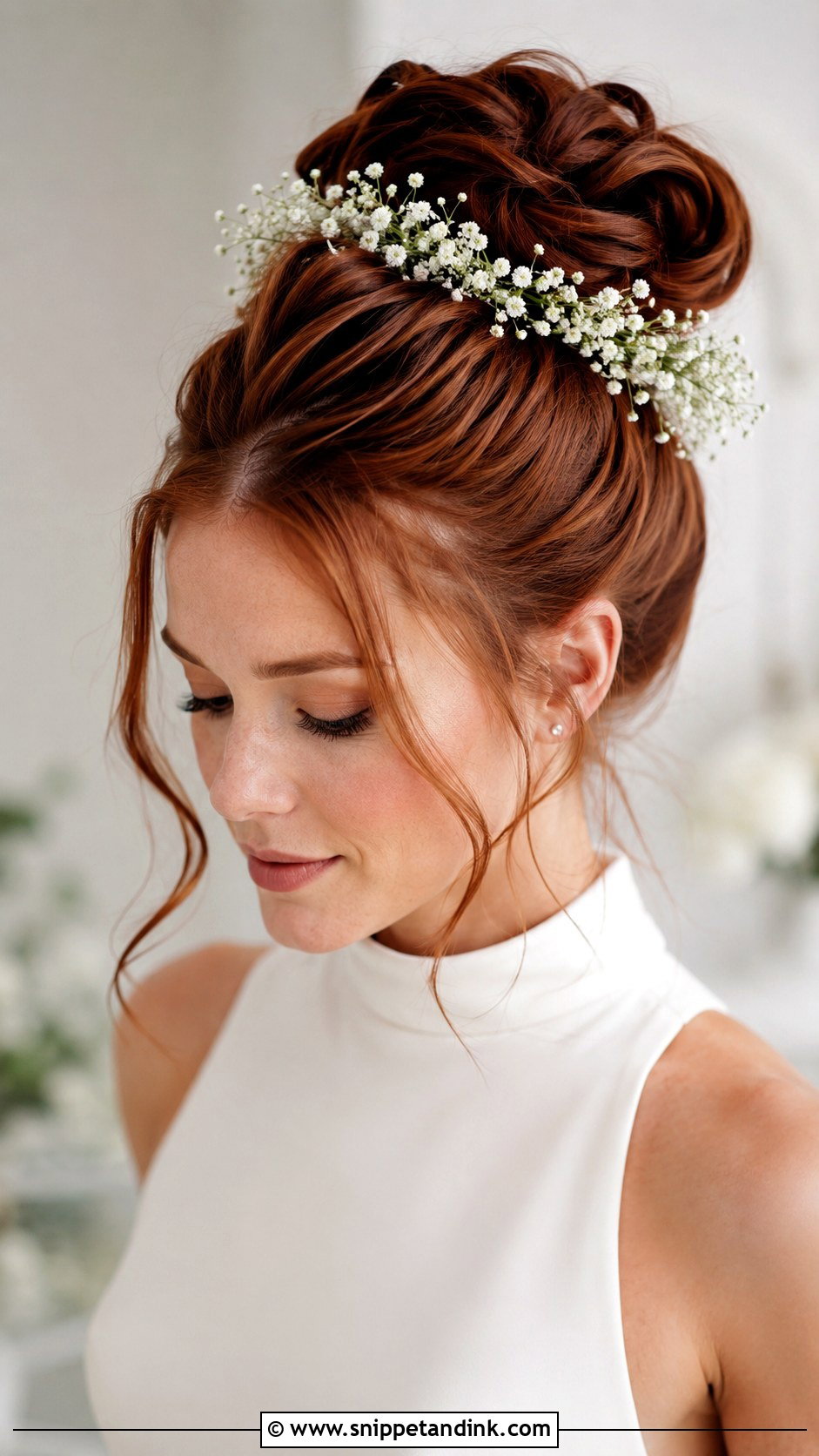 Baby Breath High Bun Wedding Hair - Snippet and Ink - 15 Wedding Hair with Baby Breath Ideas