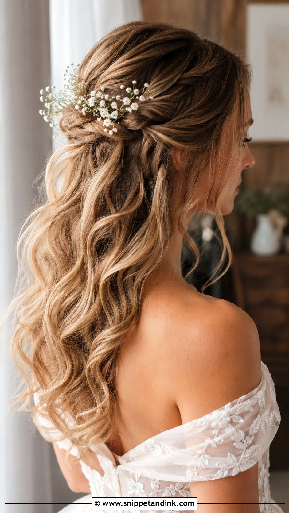 Baby Breath Loose Waves Wedding Hair - Snippet and Ink - 15 Wedding Hair with Baby Breath Ideas
