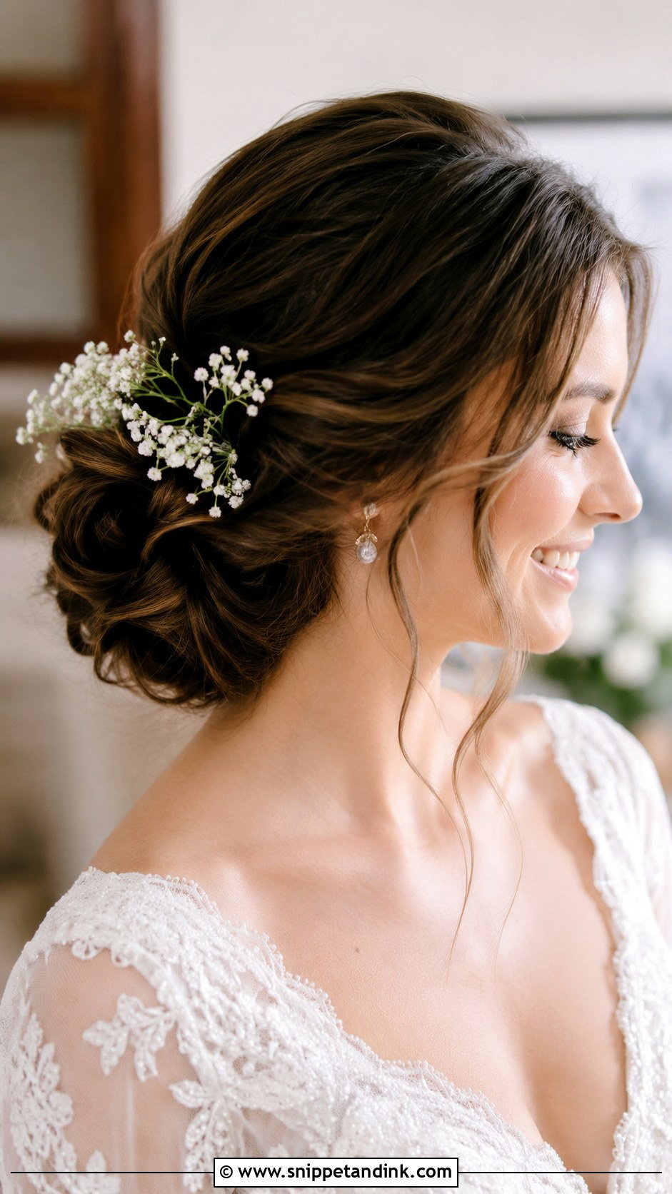 Baby Breath Low Bun Wedding Hair - Snippet and Ink - 15 Wedding Hair with Baby Breath Ideas