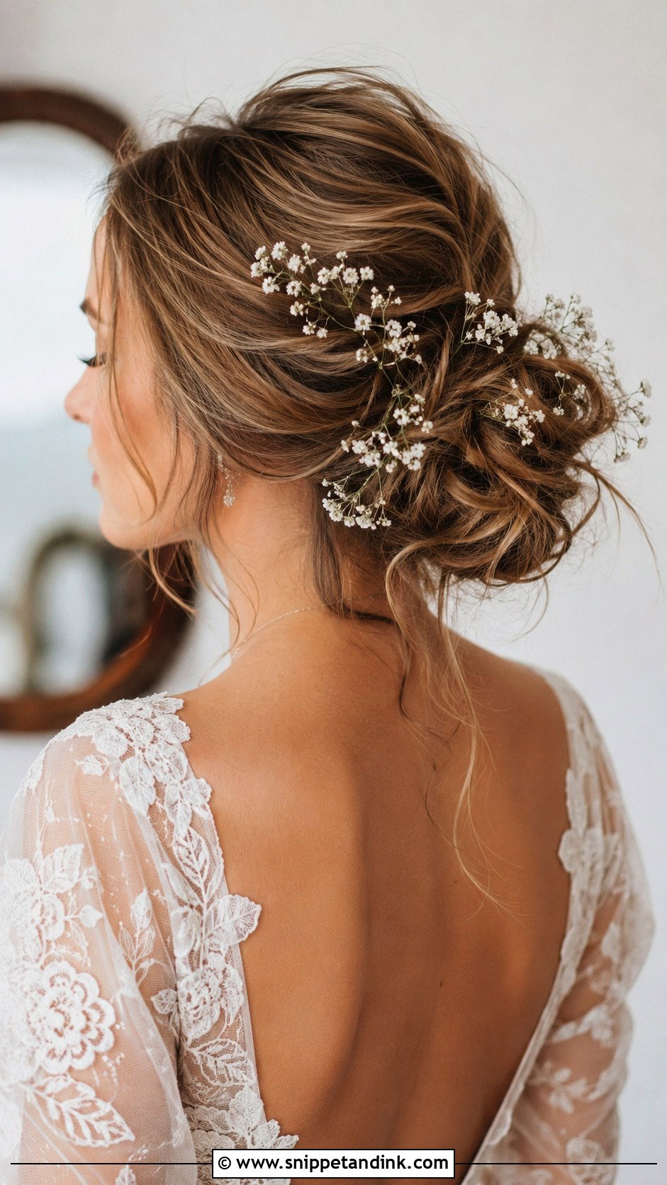Baby Breath Messy Bun Wedding Hair - Snippet and Ink - 15 Wedding Hair with Baby Breath Ideas