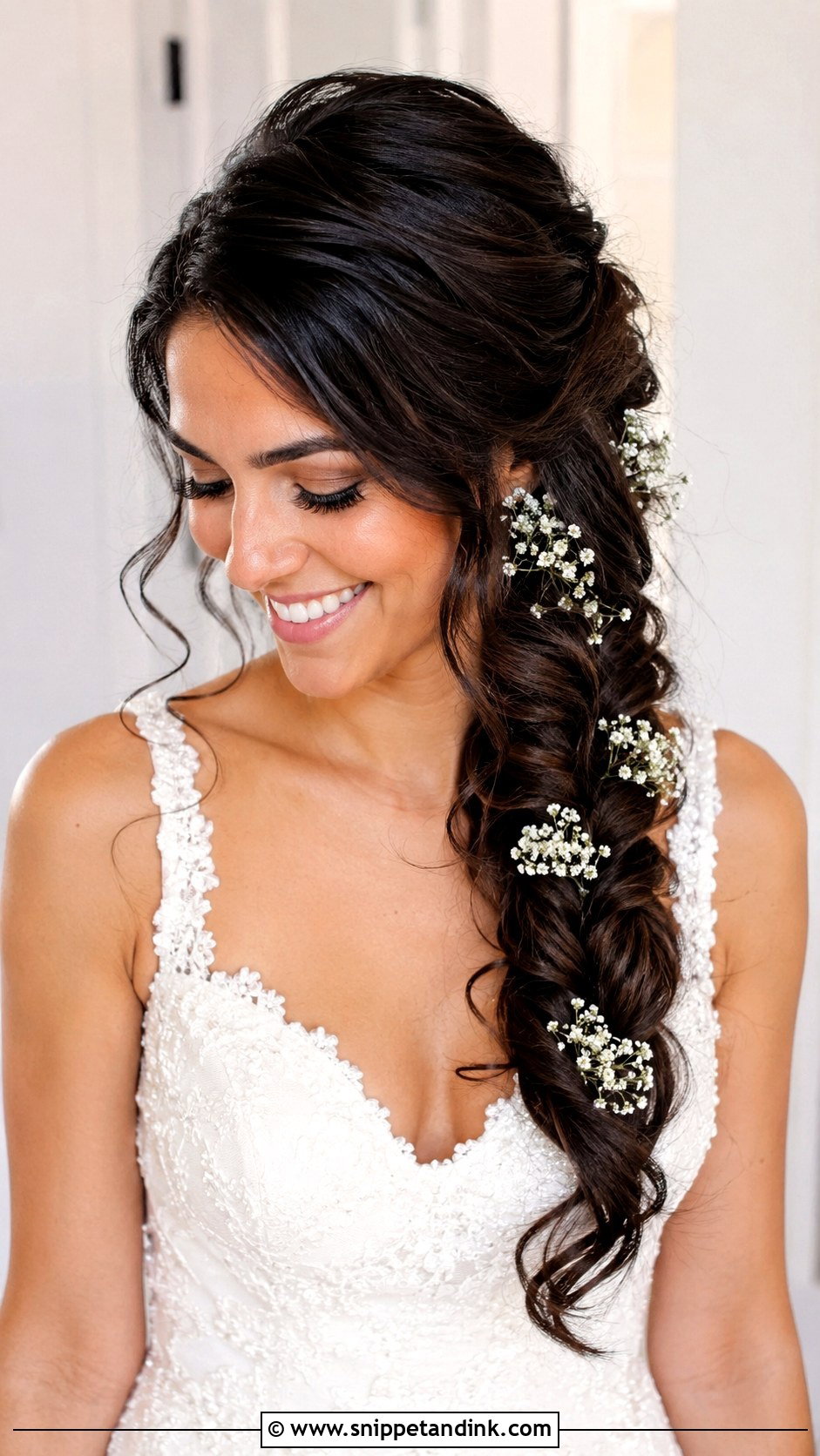 Baby Breath Side Braid Wedding Hair - Snippet and Ink - 15 Wedding Hair with Baby Breath Ideas