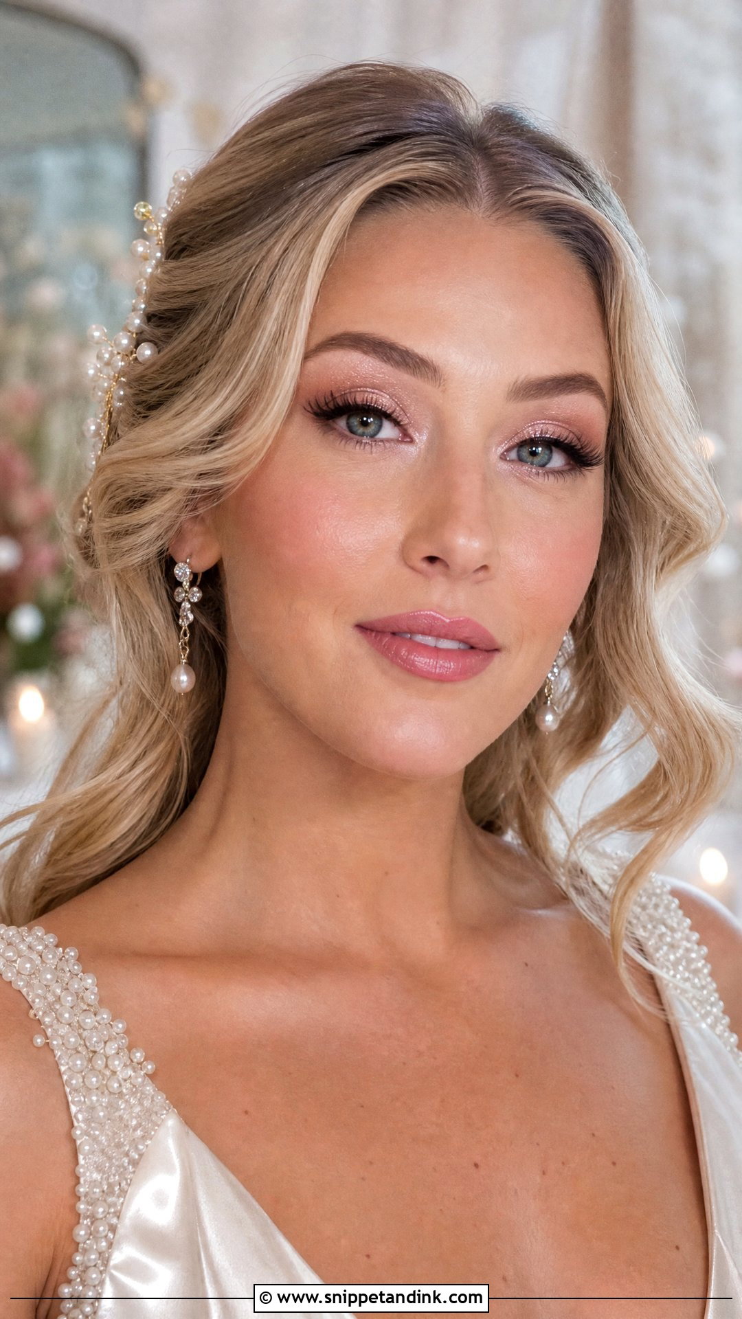 Baby Pink Bridal Lip Combo With Pearl Makeup - Snippet and Ink - 25 Bridal Lip Combo Ideas