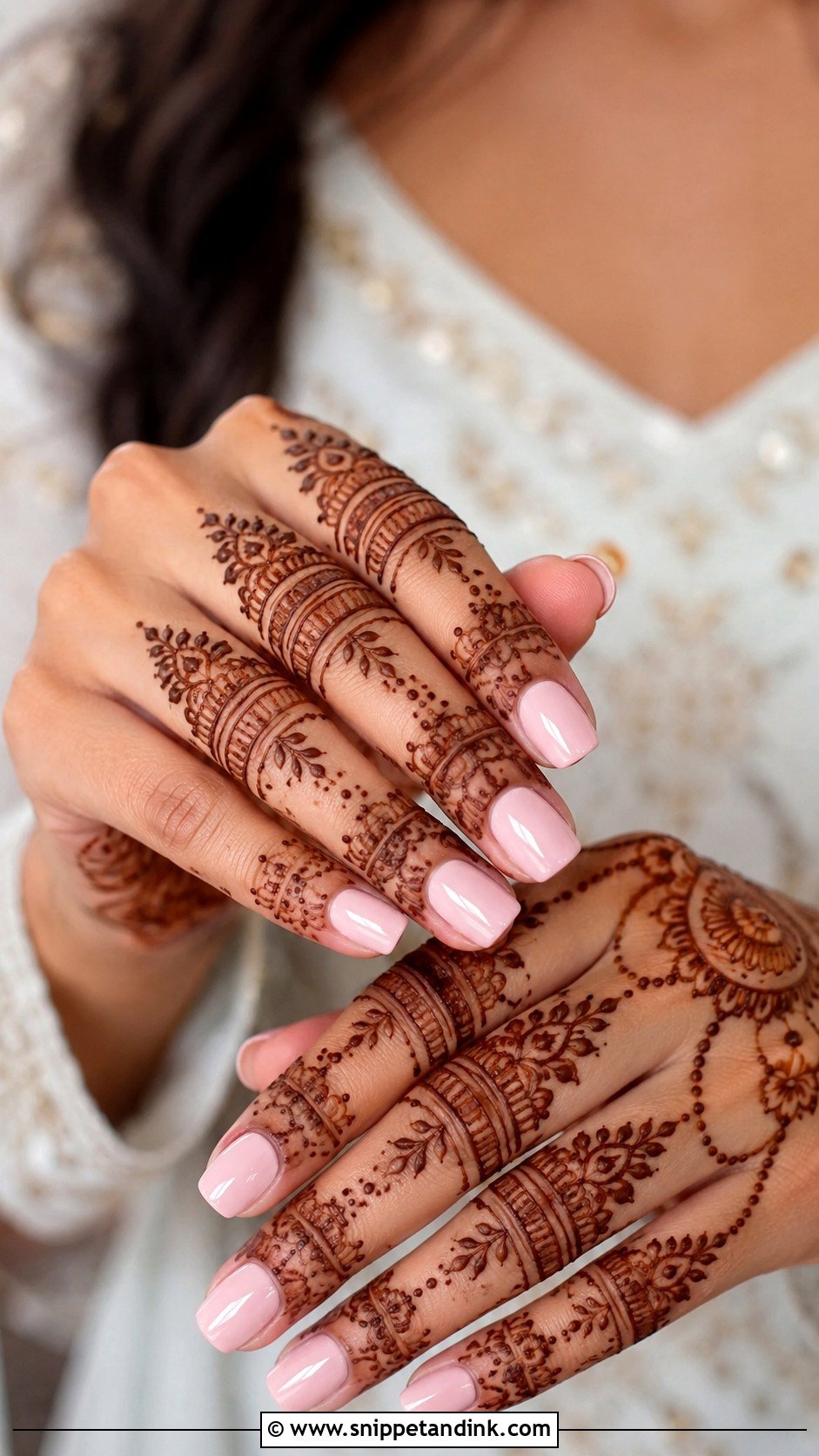 Baby Pink Bridal Nails With Mehendi - Snippet and Ink - 20 Bridal Nails with Mehendi