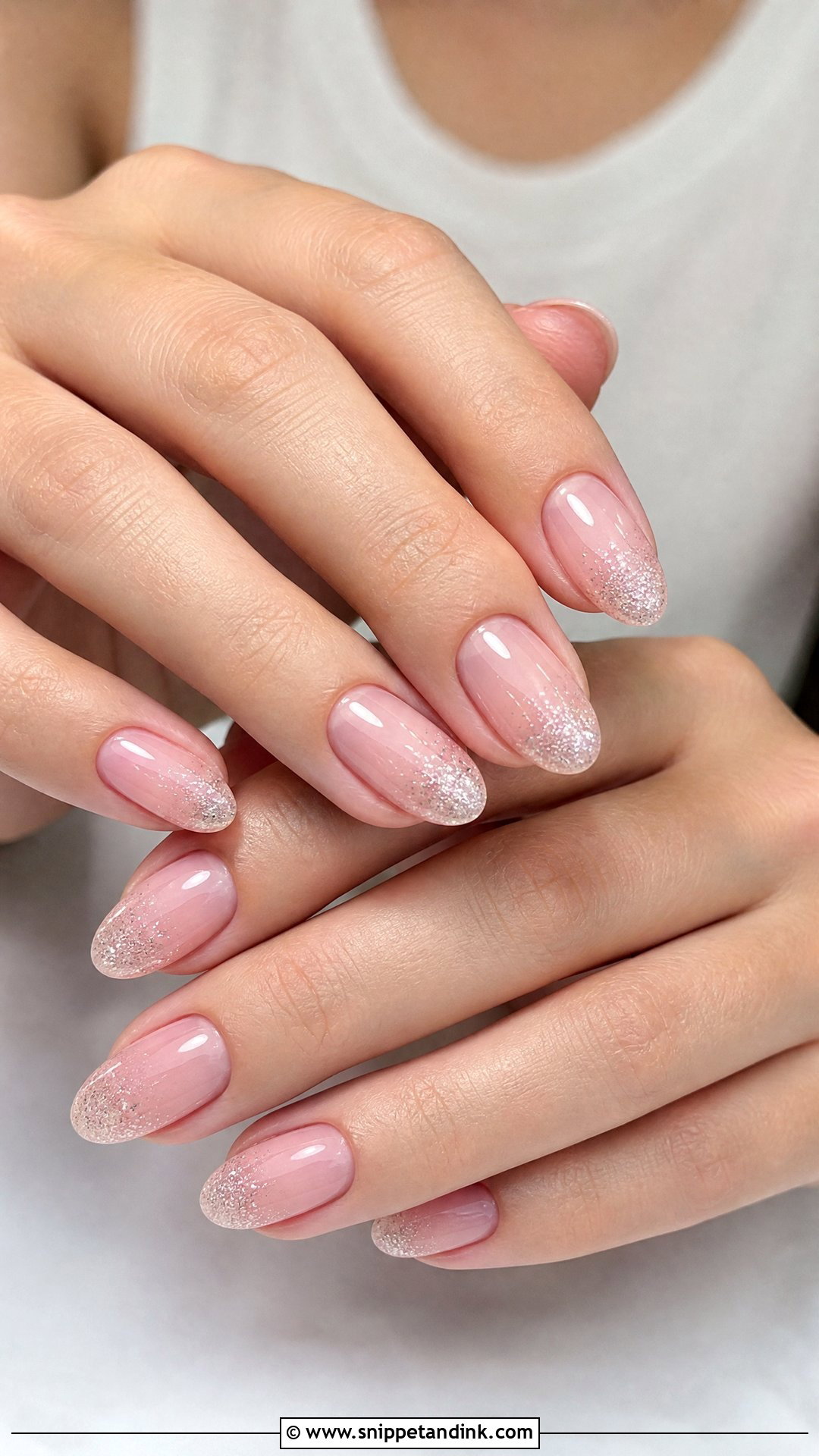 Baby Pink Wedding Nails With Glitter Tips - Snippet and Ink - 20 Pretty Nails for Wedding