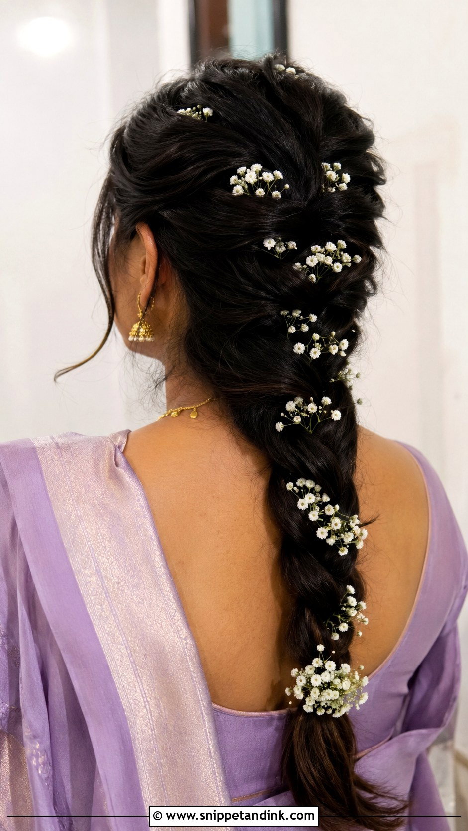 Babys Breath Braid - Snippet and Ink - 25 South Indian Bride Engagement Hairstyle Ideas