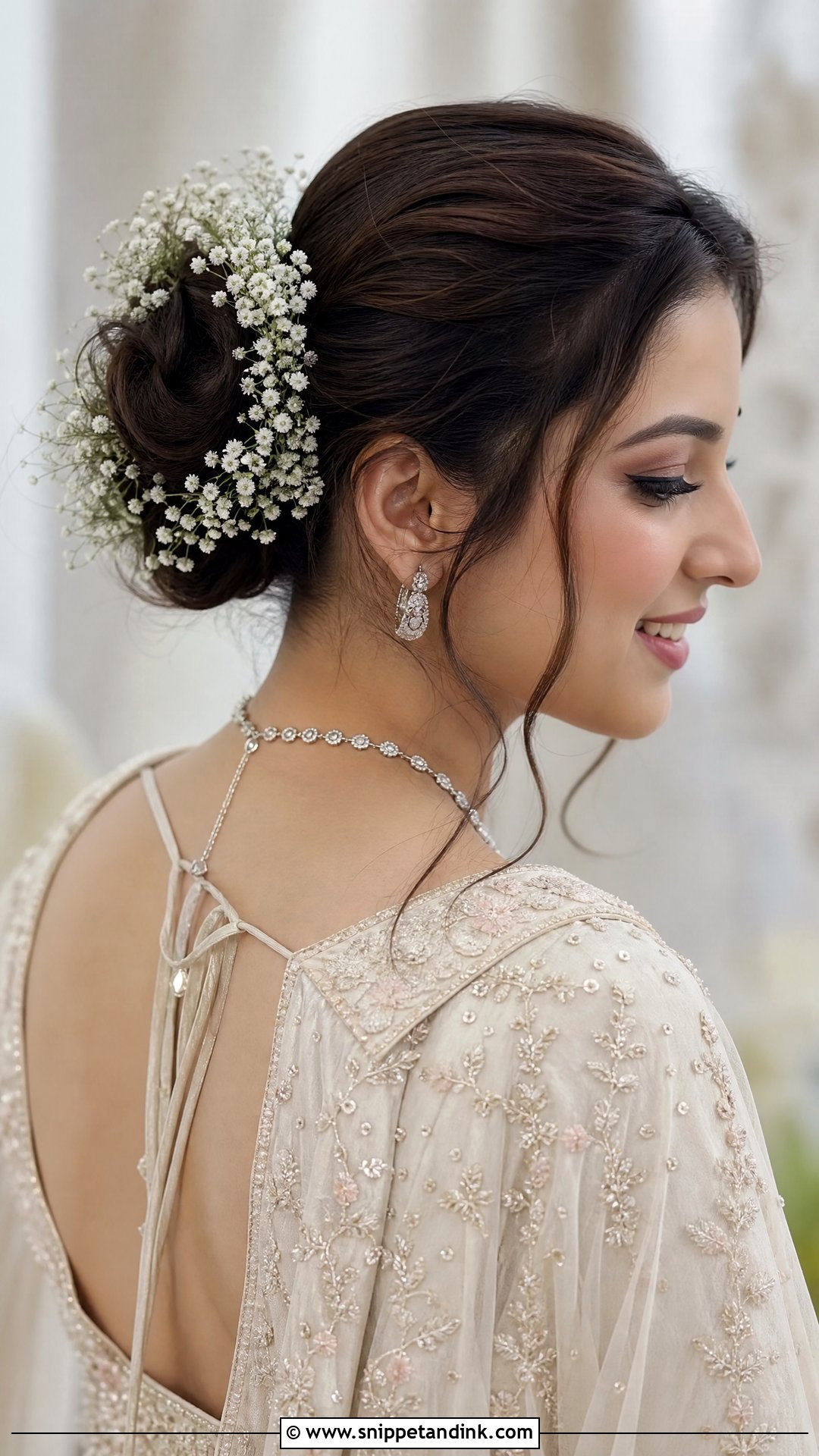 Babys Breath Floral Bun - Snippet and Ink - 20 Indian Flower Bridal Bun Hairstyles