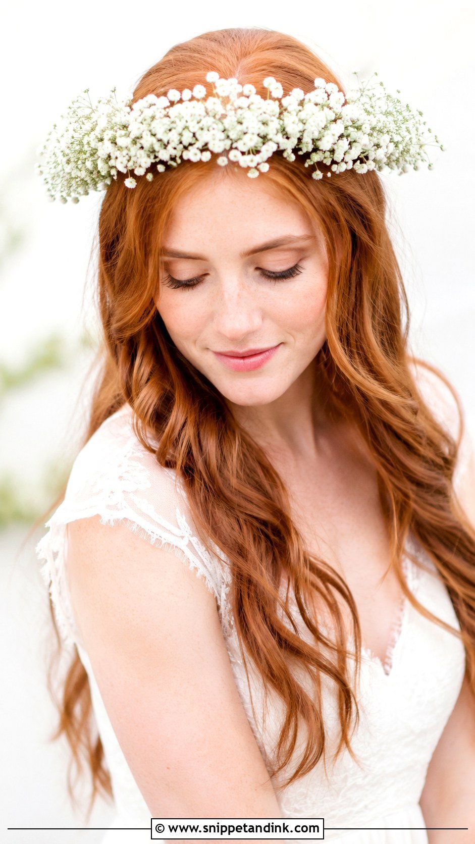 Babys Breath Flower Crown With Loose Hair - Snippet and Ink - 20 Flower Crown Wedding Hair Ideas