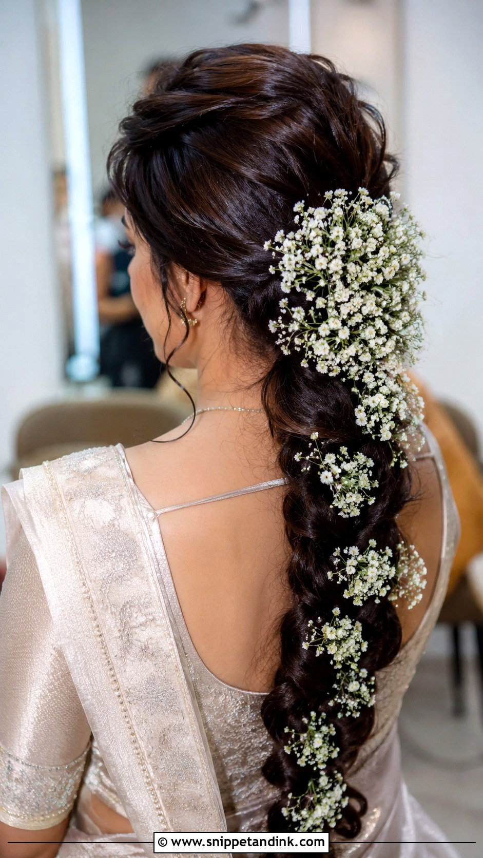 Babys Breath Veni for a Soft Bridal Look - Snippet and Ink - 20 Flower Veni for Hair Indian Brides Ideas
