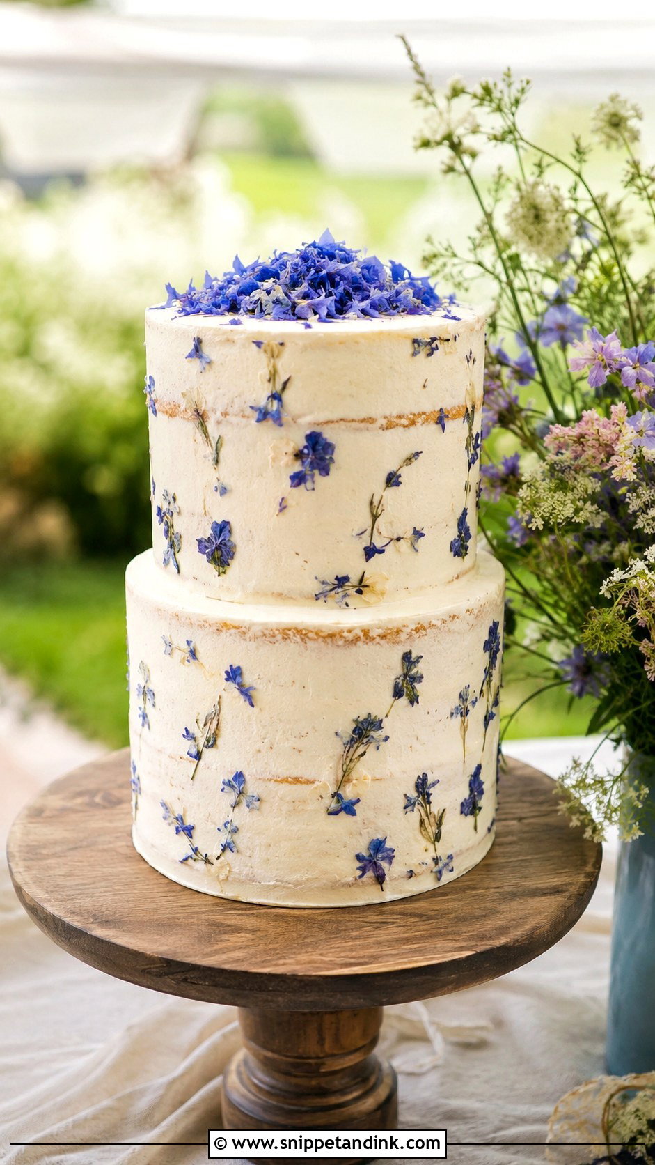 Bachelor Button Wedding Cake - Snippet and Ink - 20 Edible Flowers on Cake Ideas for Wedding