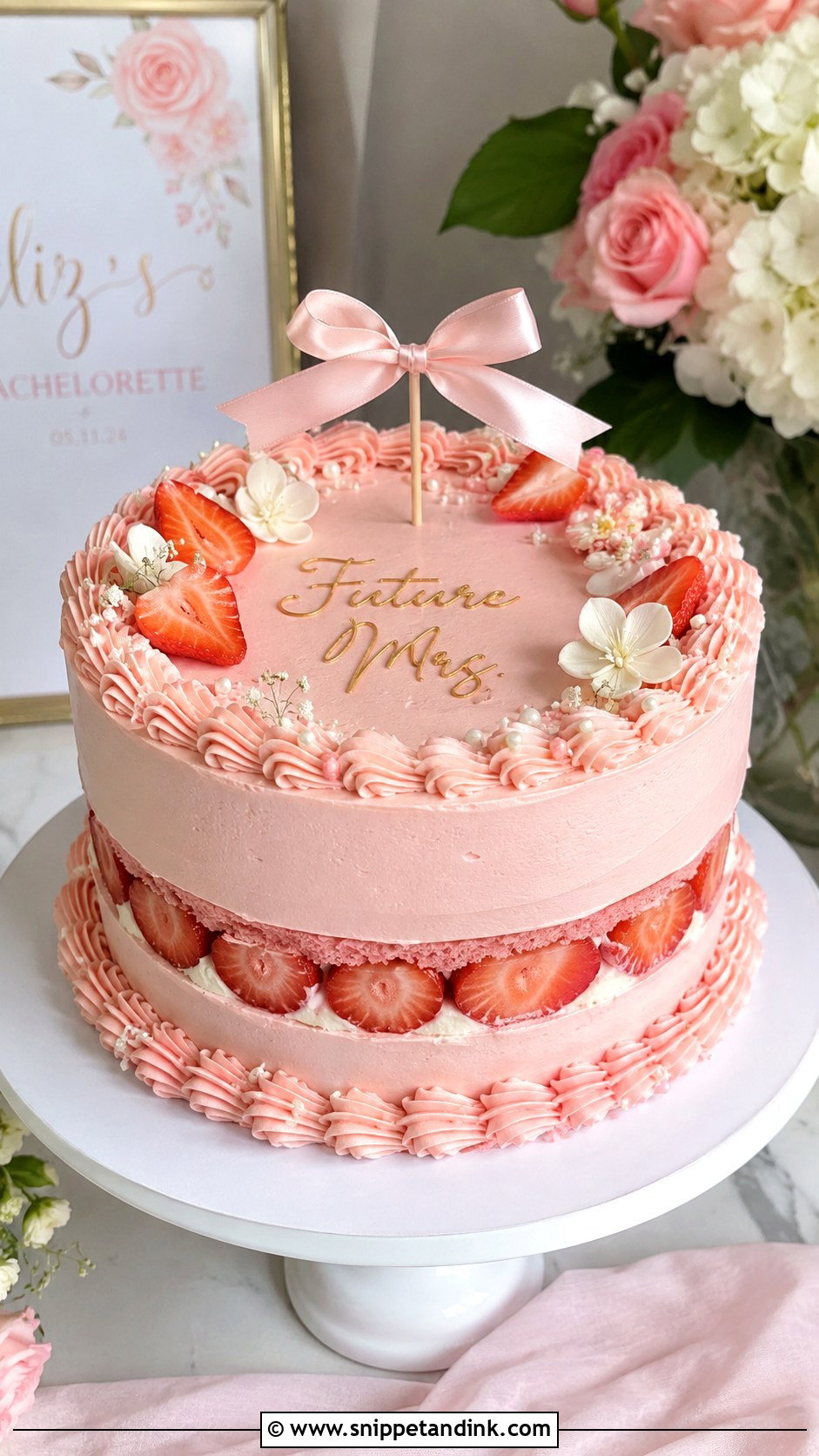 Bachelorette Strawberry Cake - Snippet and Ink - 20 Bachelorette Cake Ideas for Wedding