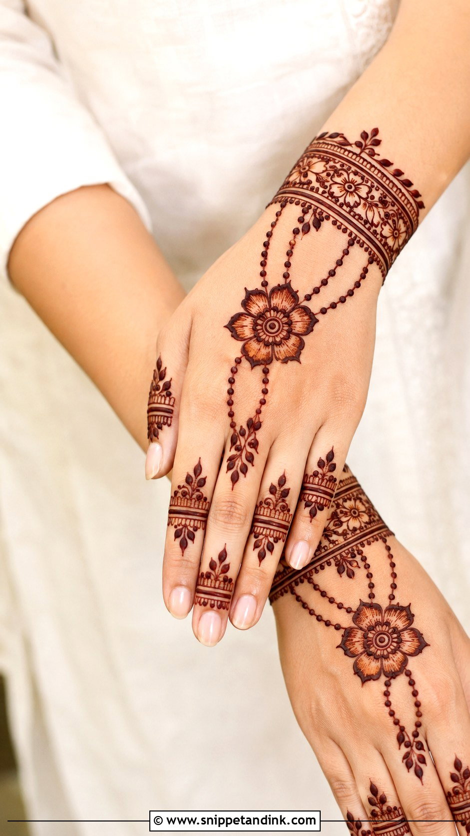 Back Hand Bracelet Mehndi Design - Snippet and Ink - 35 Back Mehndi Designs