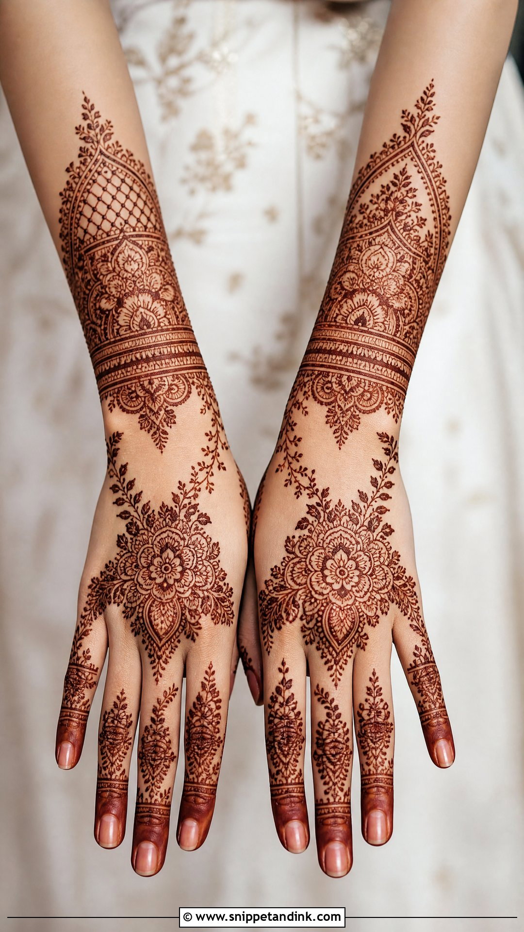Back Hand Bridal Mehndi Design - Snippet and Ink - 30 Bride Mehndi Designs