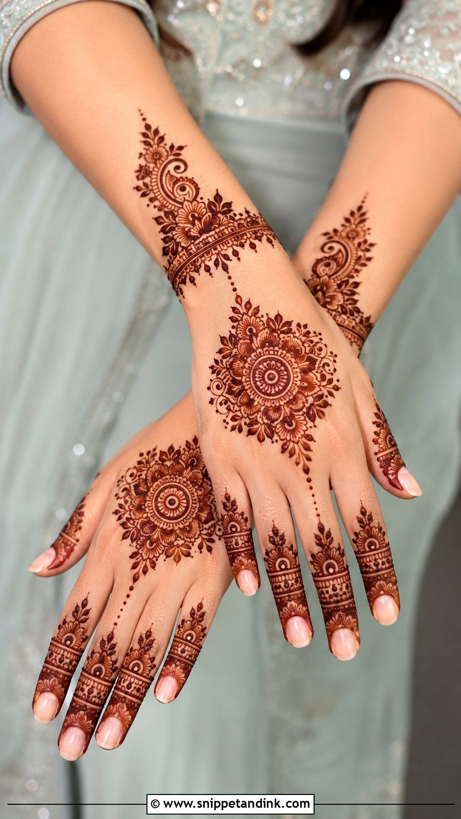 Back Hand Bridal Mehndi Design For Engagement - Snippet and Ink - 30 Back Hand Bridal Mehndi Designs