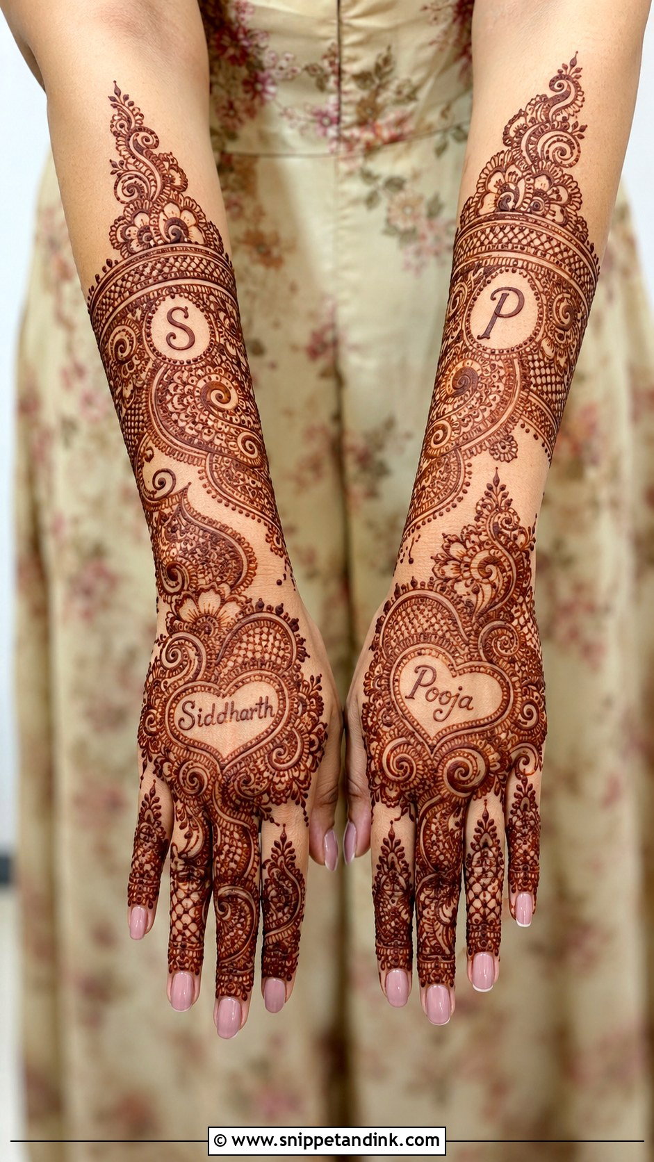 Back Hand Bridal Mehndi Design With Names - Snippet and Ink - 30 Back Hand Bridal Mehndi Designs