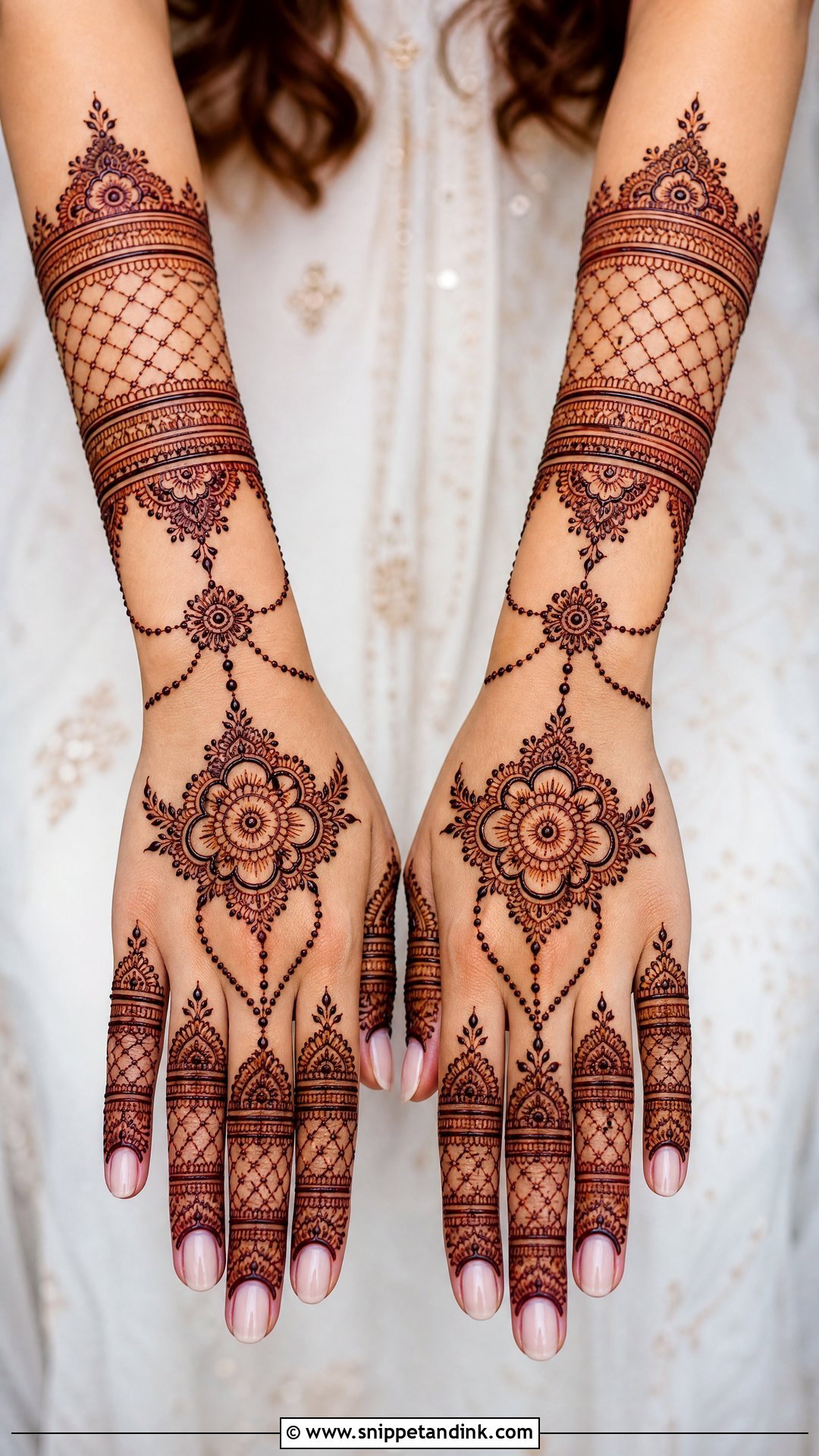 Back Hand Bridal Mehndi Design - Snippet and Ink - 20 Aesthetic Bridal Mehndi Designs