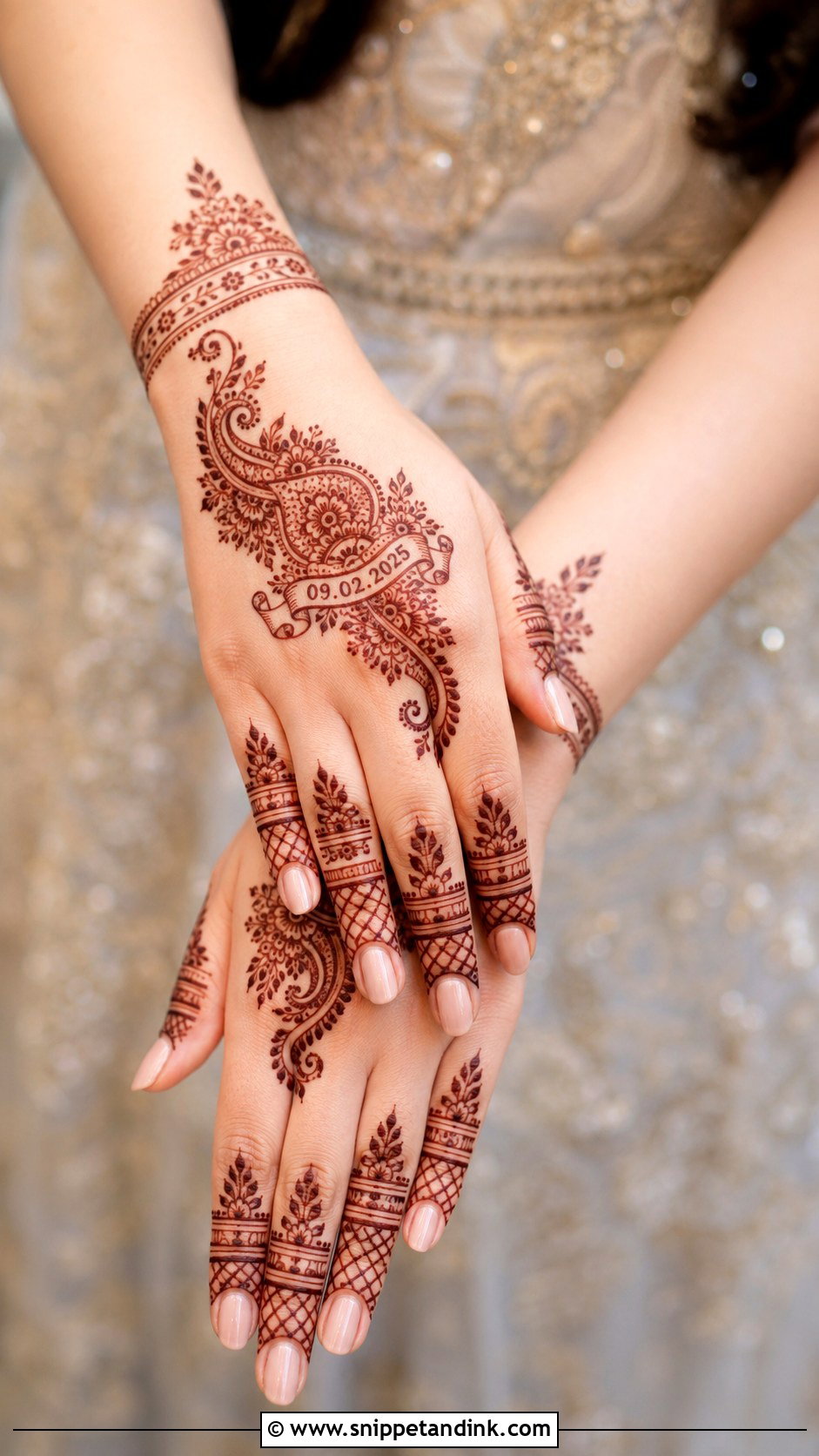 Back Hand Bridal Mehndi With Wedding Date - Snippet and Ink - 30 Bridal Mehndi Designs Back Hands Brides