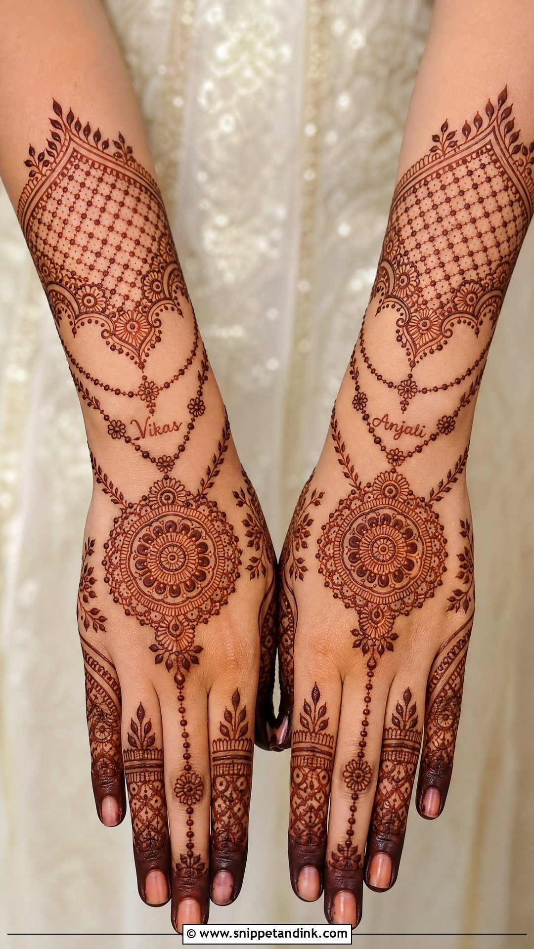Back Hand Bridal Name Mehndi Design - Snippet and Ink - 20 Bridal Name Mehndi Designs