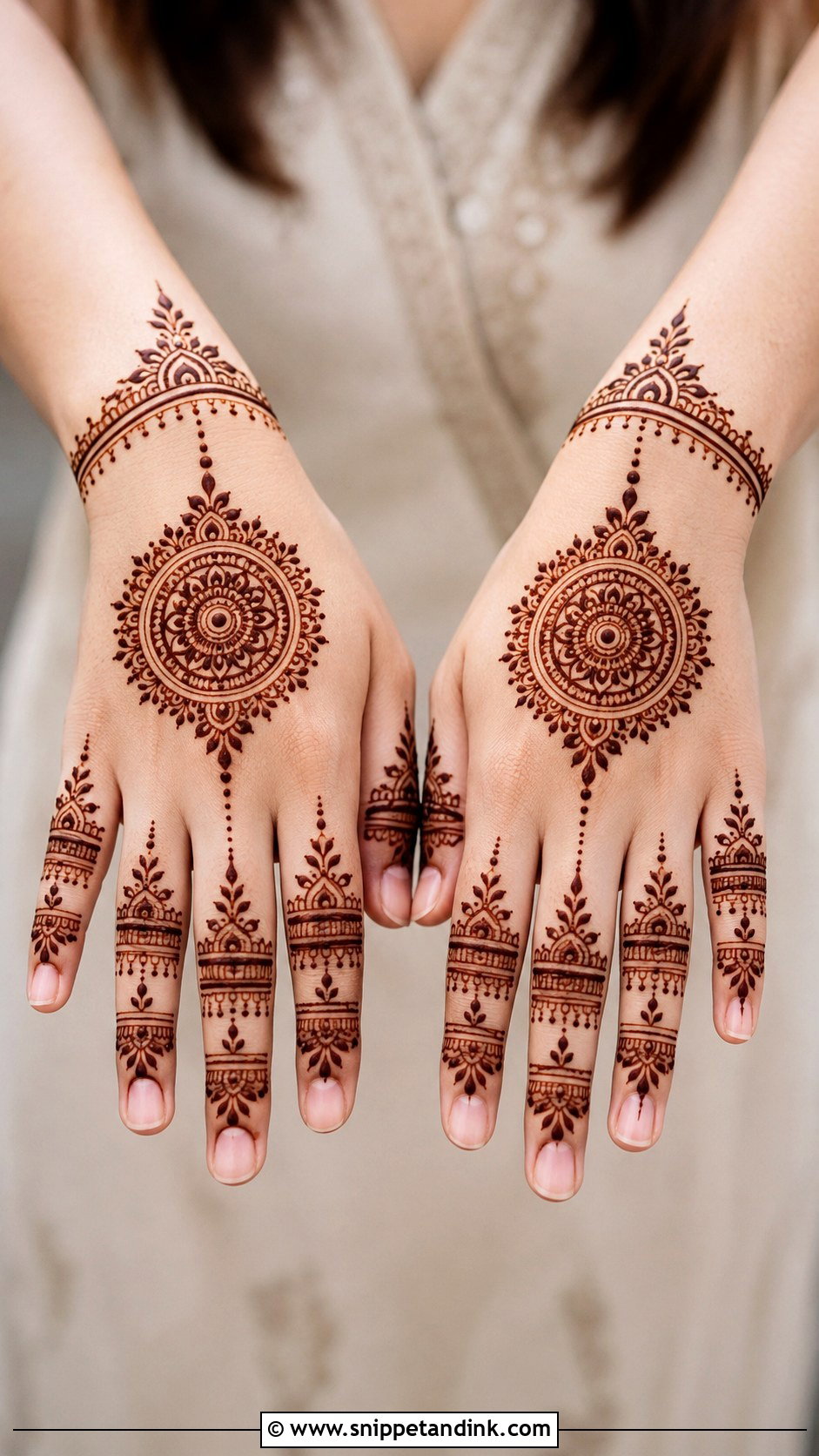 Back Hand Circle Mehndi With Finger Design - Snippet and Ink - 35 Circle Mehndi Designs