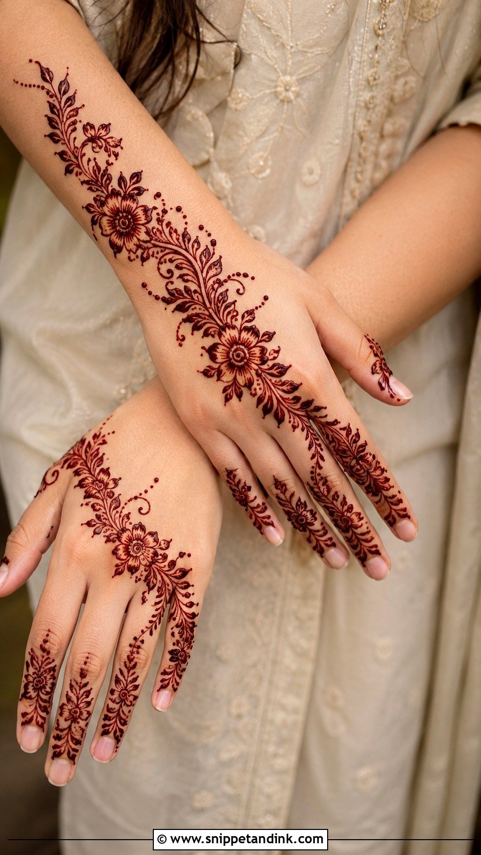 Back Hand Flower Trail Mehndi Design - Snippet and Ink - 30 Simple Easy Back Hand Mehndi Design Ideas