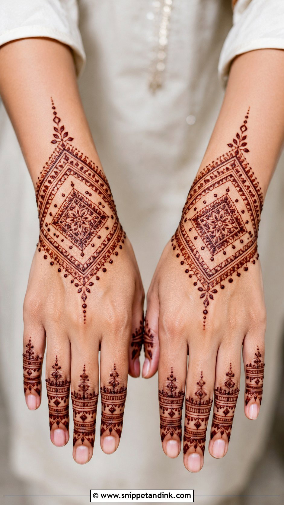 Back Hand Geometric Mehndi Design - Snippet and Ink - 35 Back Mehndi Designs