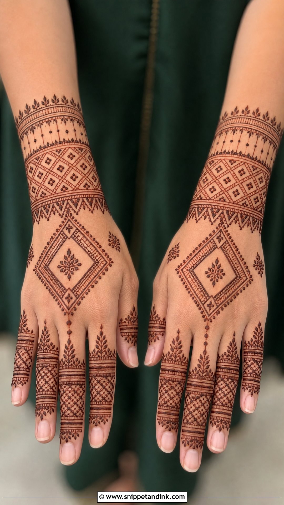 Back Hand Mehendi Design With Geometric Pattern - Snippet and Ink - 25 Semi Bridal Mehendi Design for Back Hand Ideas
