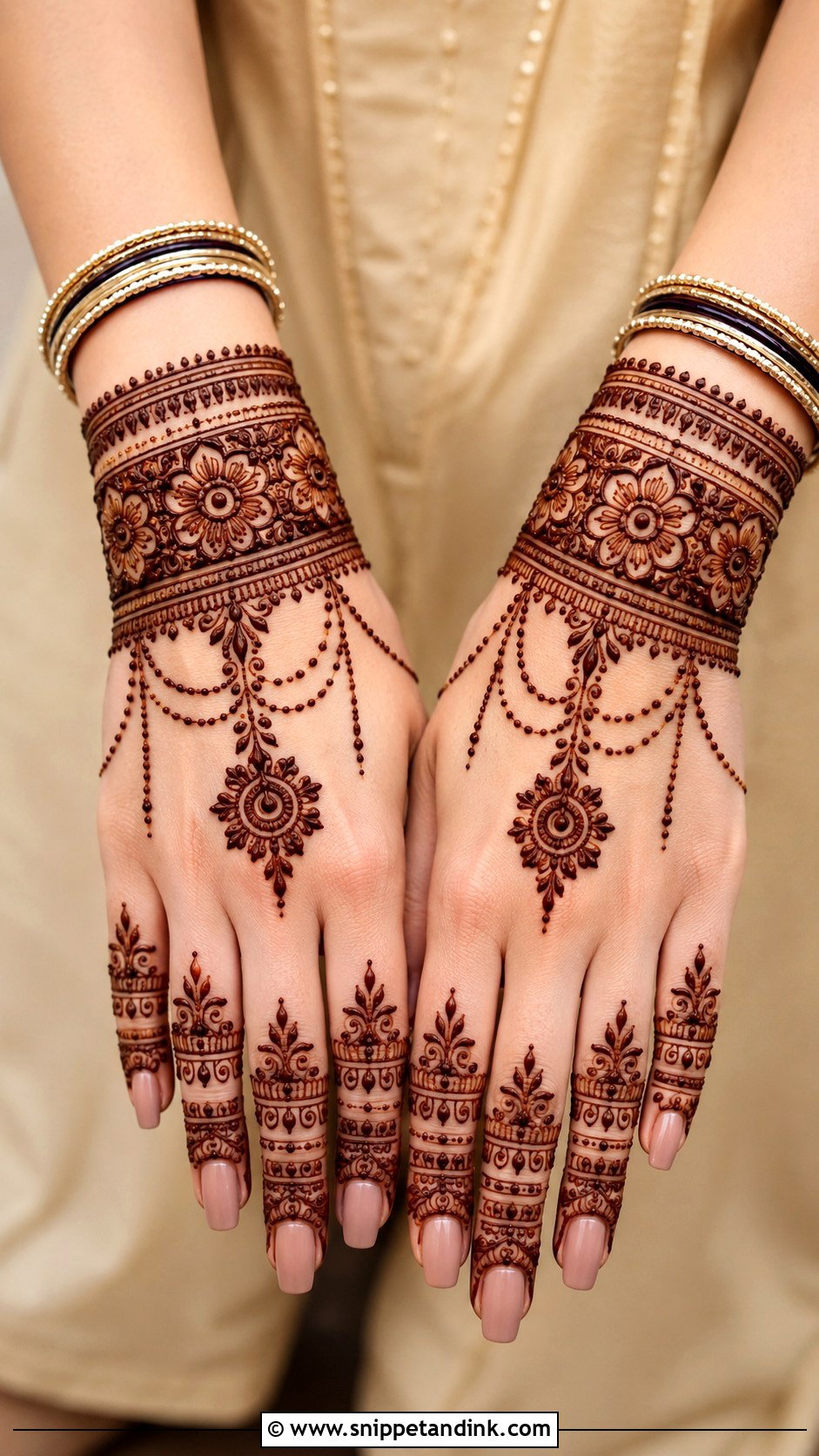 Back Hand Mehndi Design With Bangles - Snippet and Ink - 35 Trendy Back Hand Mehndi Designs