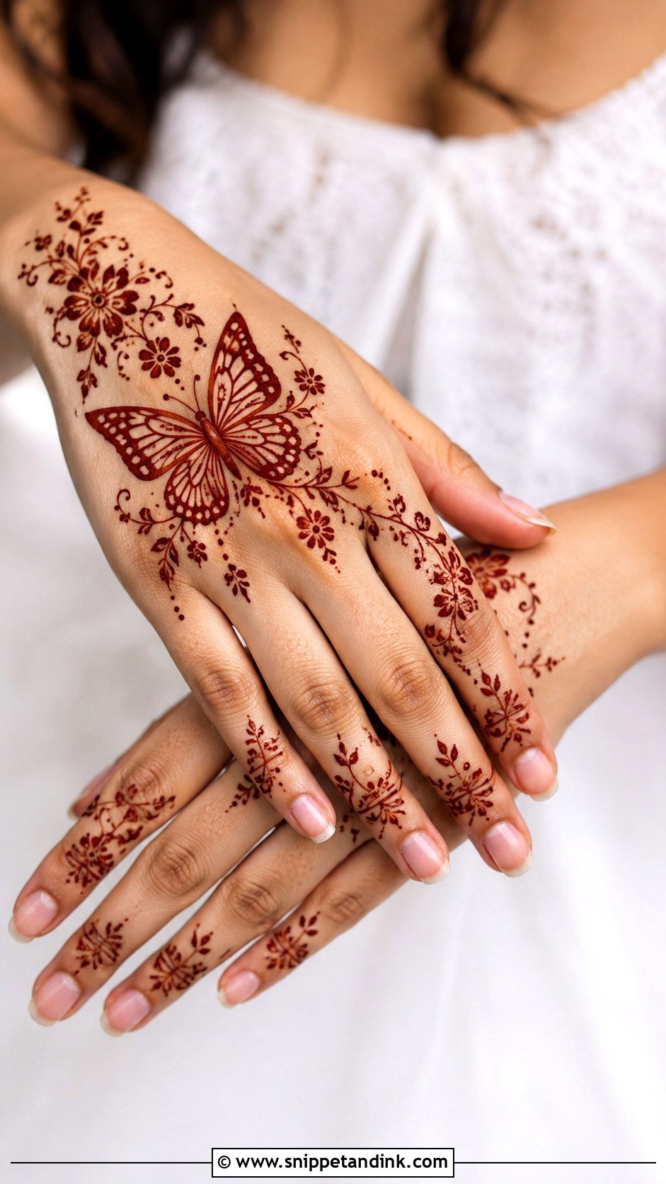 Back Hand Mehndi Design With Butterfly Motif - Snippet and Ink - 35 Simple Back Hand Mehndi Designs