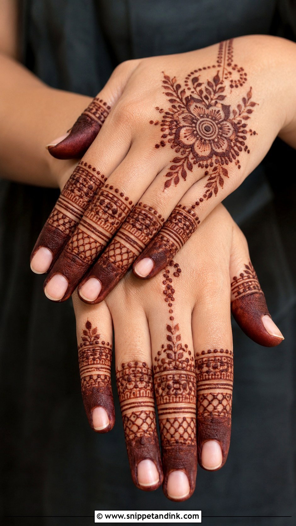 Back Hand Mehndi Design With Full Fingers - Snippet and Ink - 35 Simple Back Hand Mehndi Designs