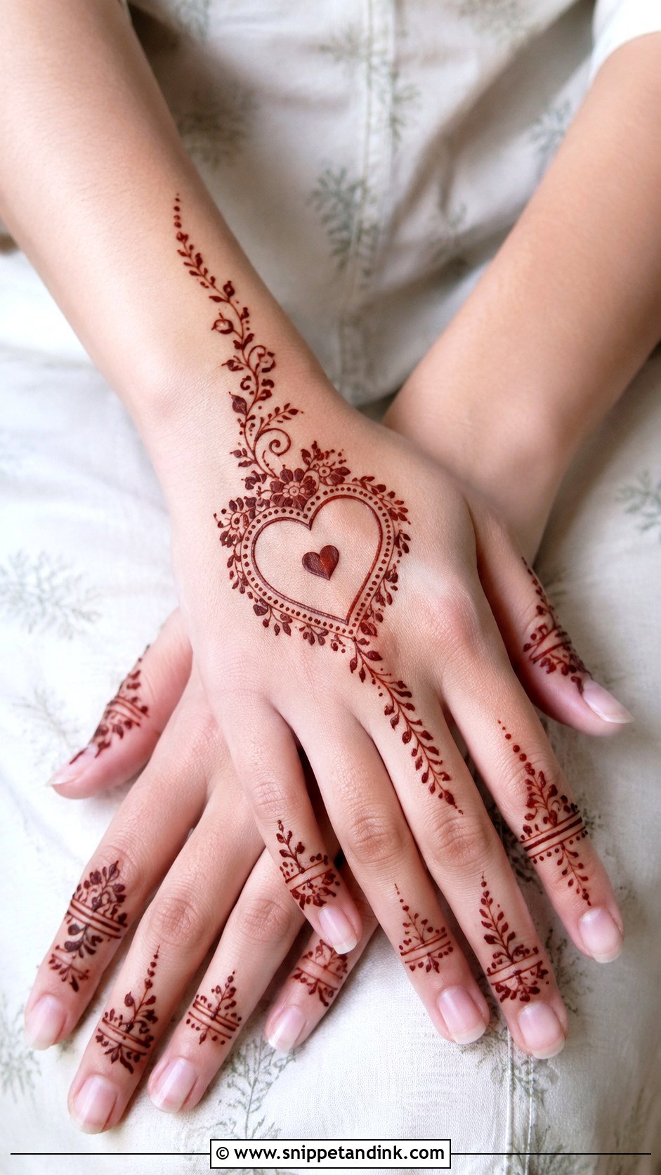 Back Hand Mehndi Design With Heart Pattern - Snippet and Ink - 35 Simple Back Hand Mehndi Designs