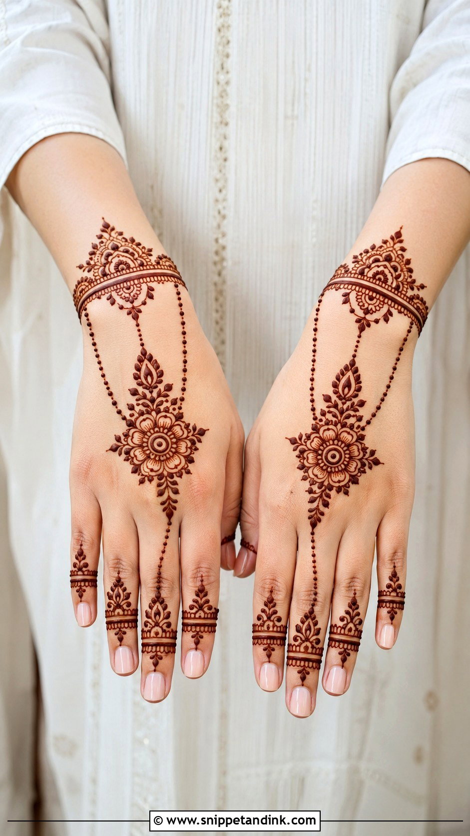 Back Hand Mehndi Design With Jewelry Pattern - Snippet and Ink - 35 Back Hand Mehndi Design Ideas